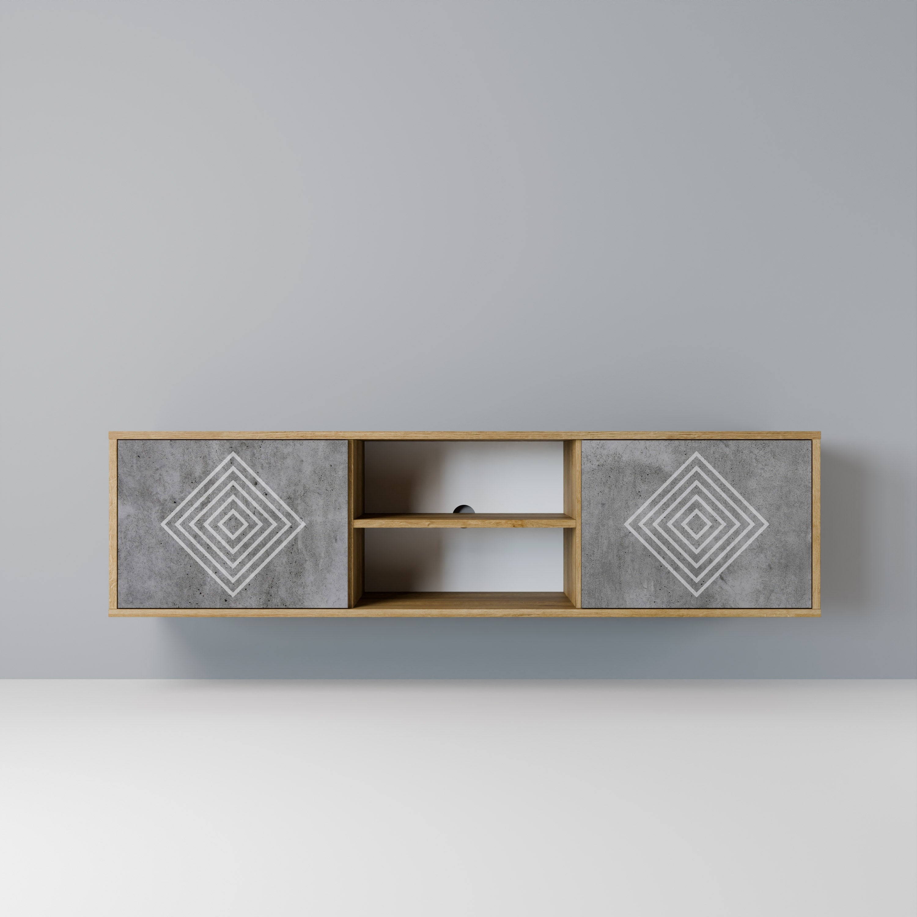 POLYGONAL ARTISTRY 2-türiger TV-Ständer in Eichenoptik