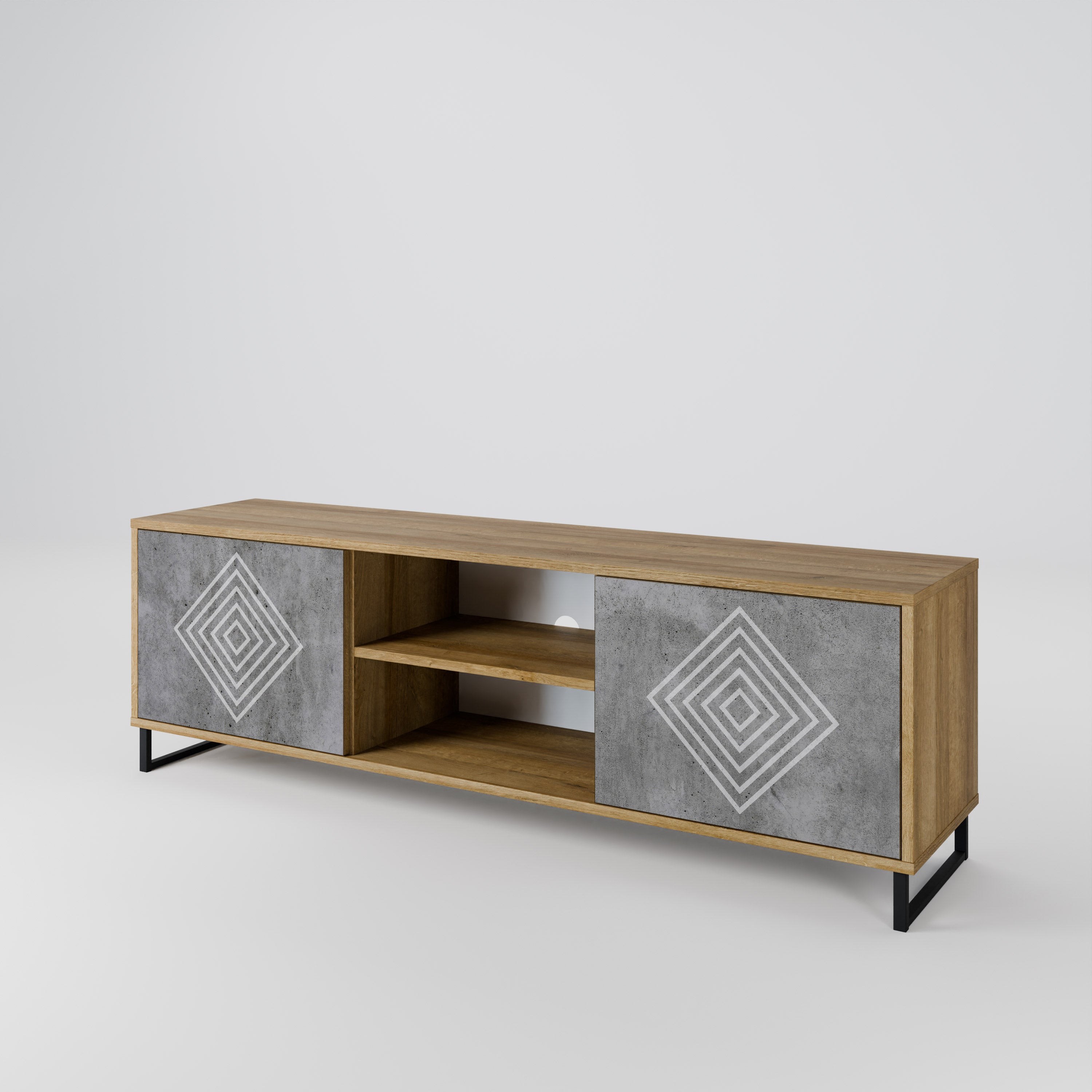 POLYGONAL ARTISTRY 2-türiger TV-Ständer in Eichenoptik