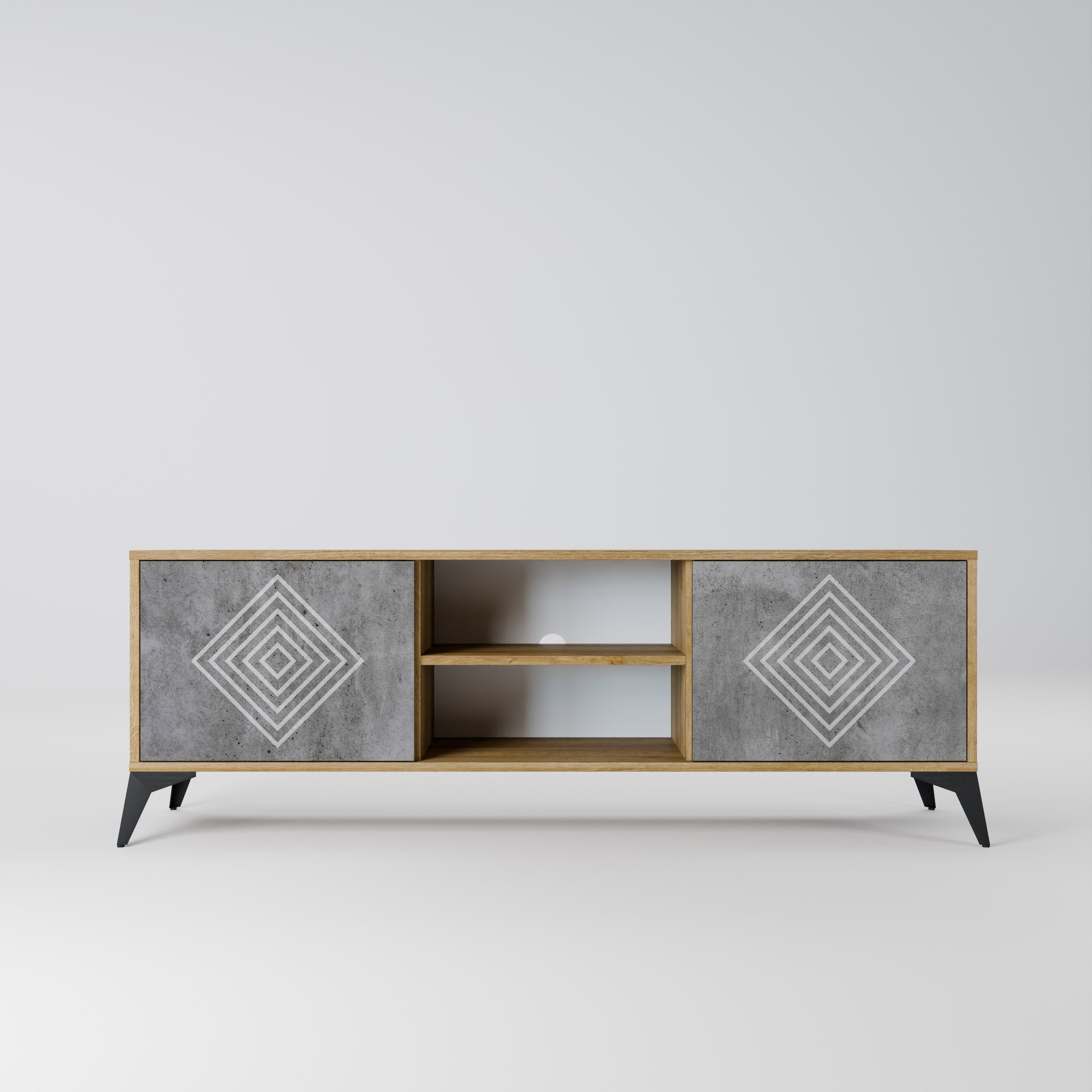 POLYGONAL ARTISTRY 2-türiger TV-Ständer in Eichenoptik