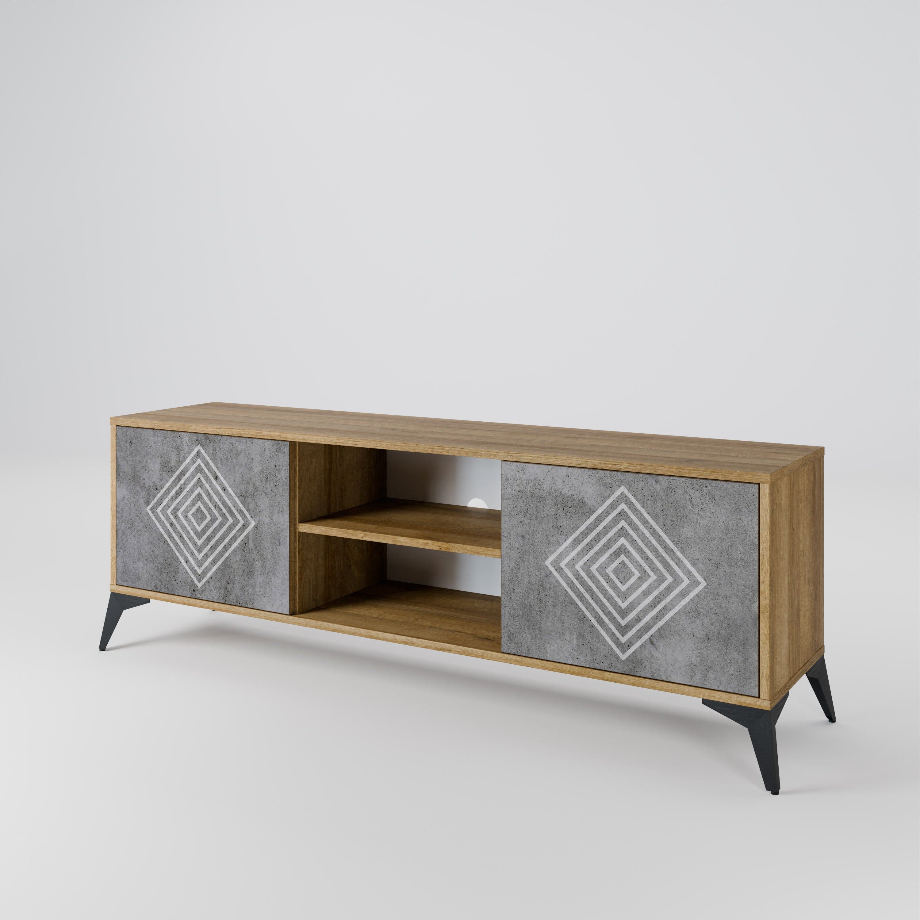 POLYGONAL ARTISTRY 2-türiger TV-Ständer in Eichenoptik