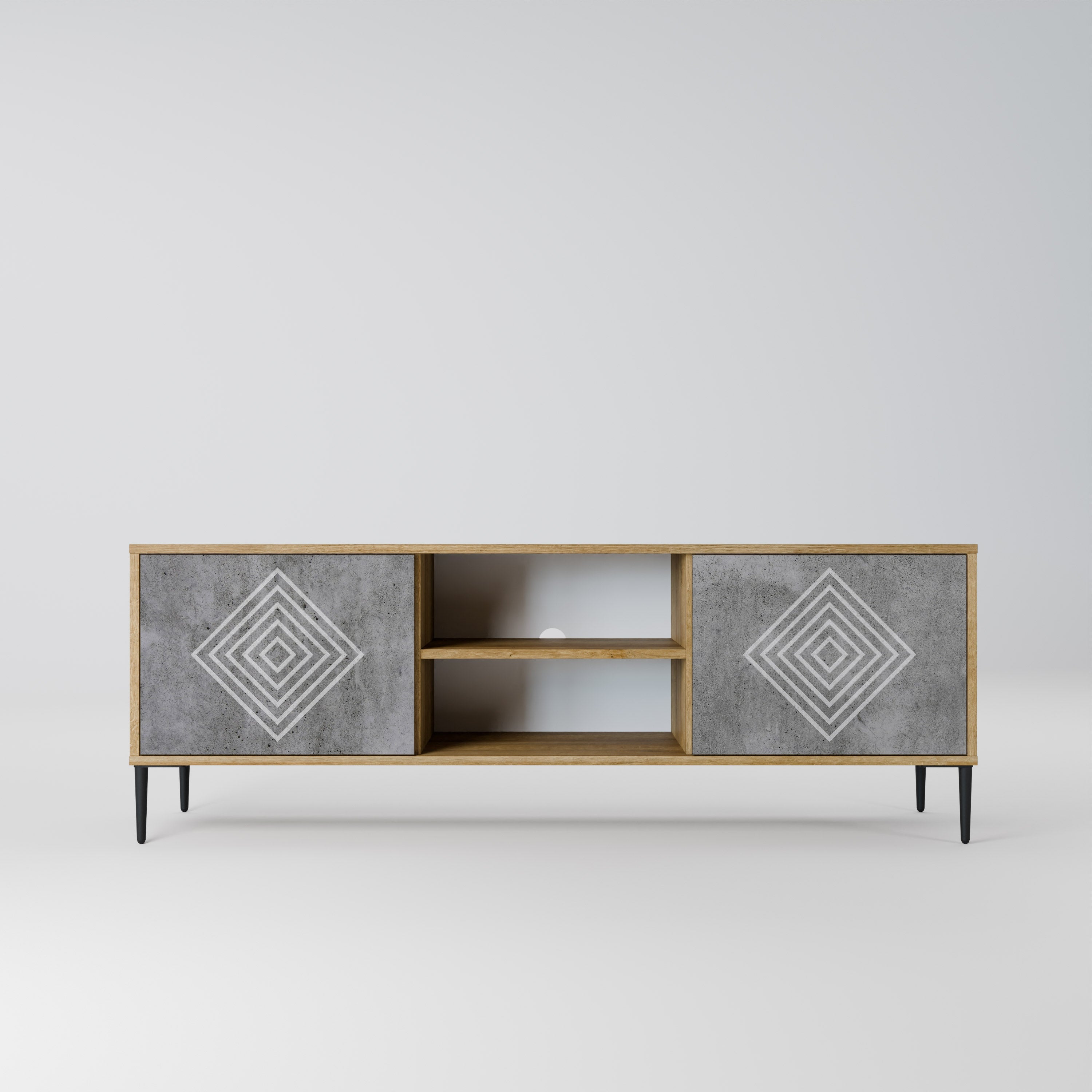 POLYGONAL ARTISTRY 2-türiger TV-Ständer in Eichenoptik