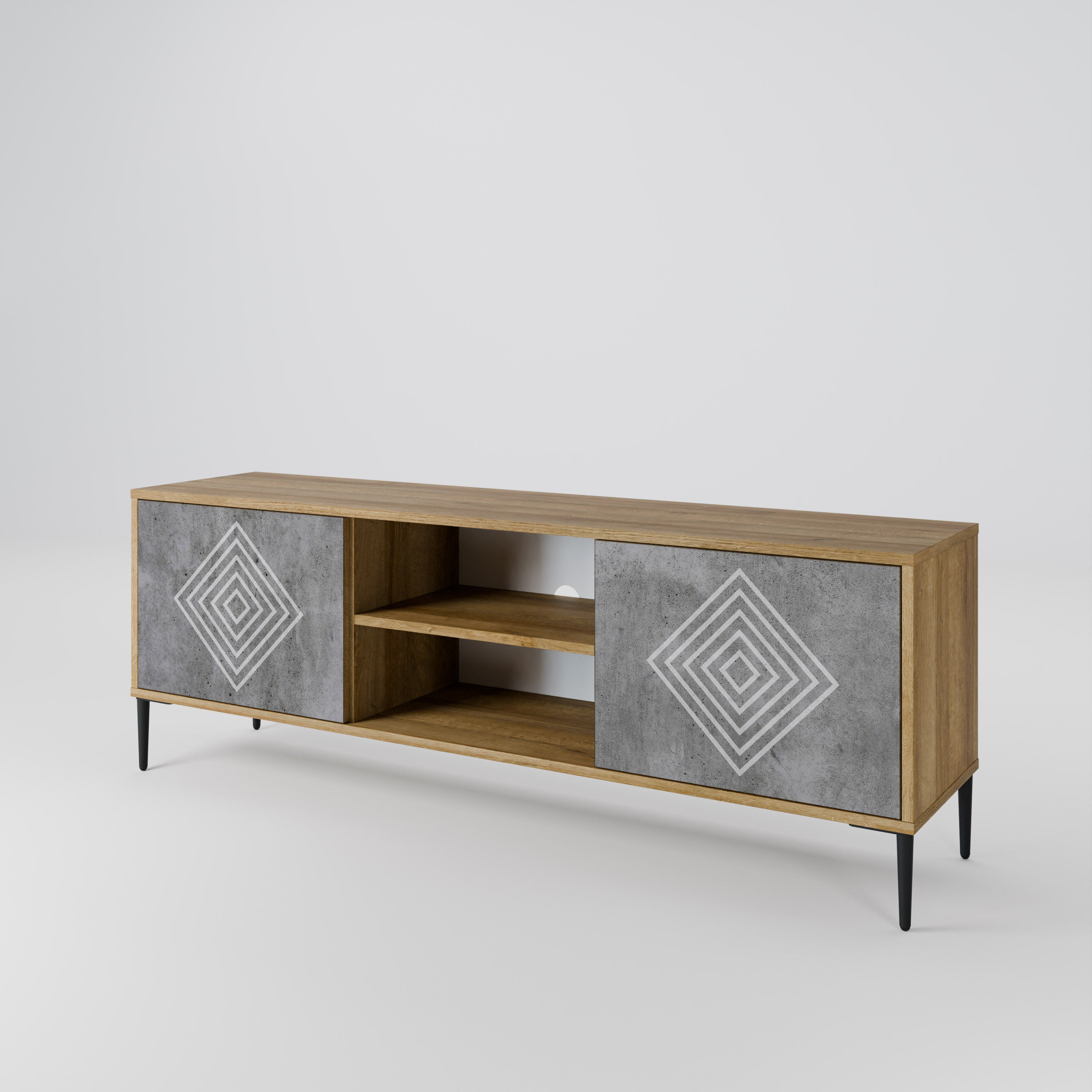 POLYGONAL ARTISTRY 2-türiger TV-Ständer in Eichenoptik