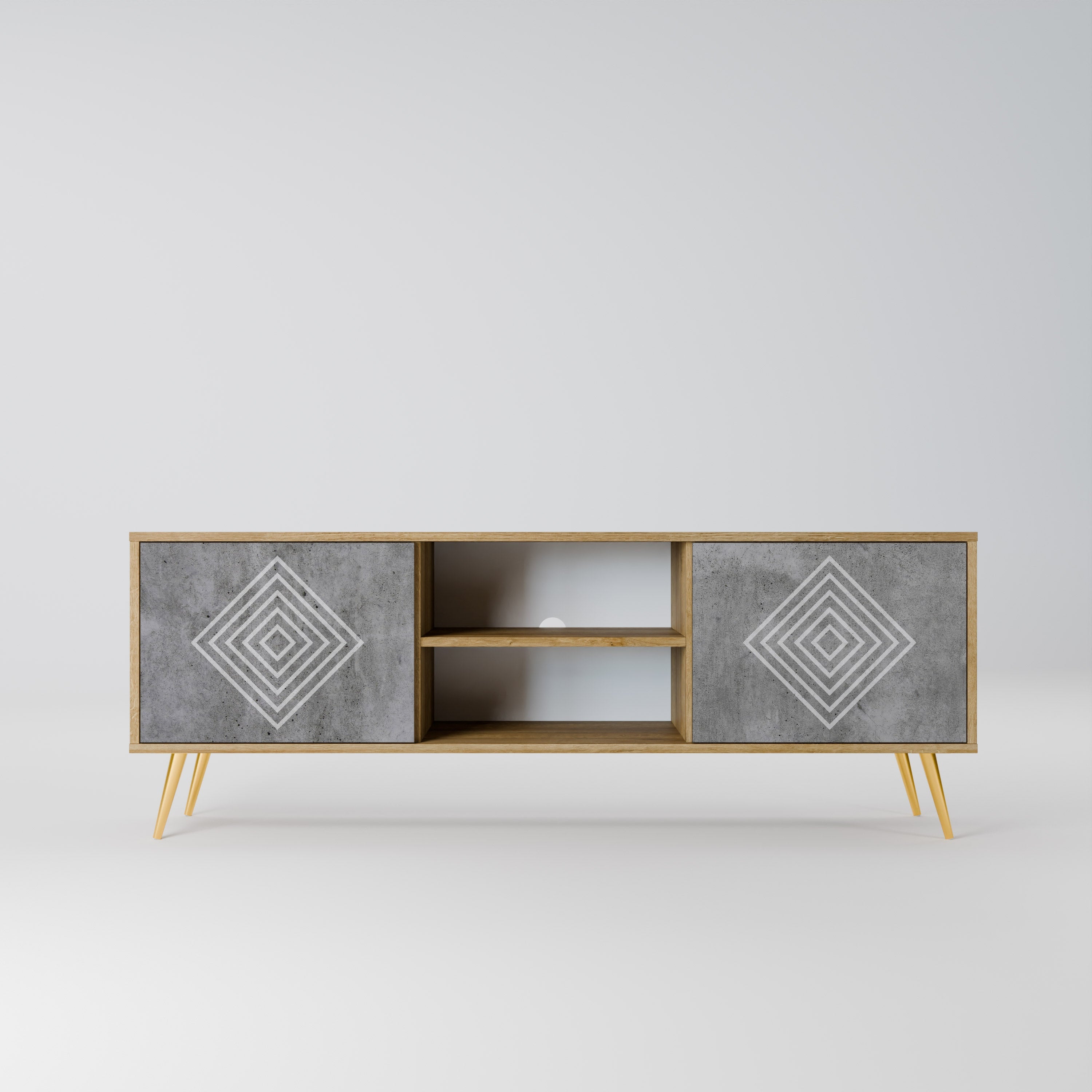 POLYGONAL ARTISTRY 2-türiger TV-Ständer in Eichenoptik