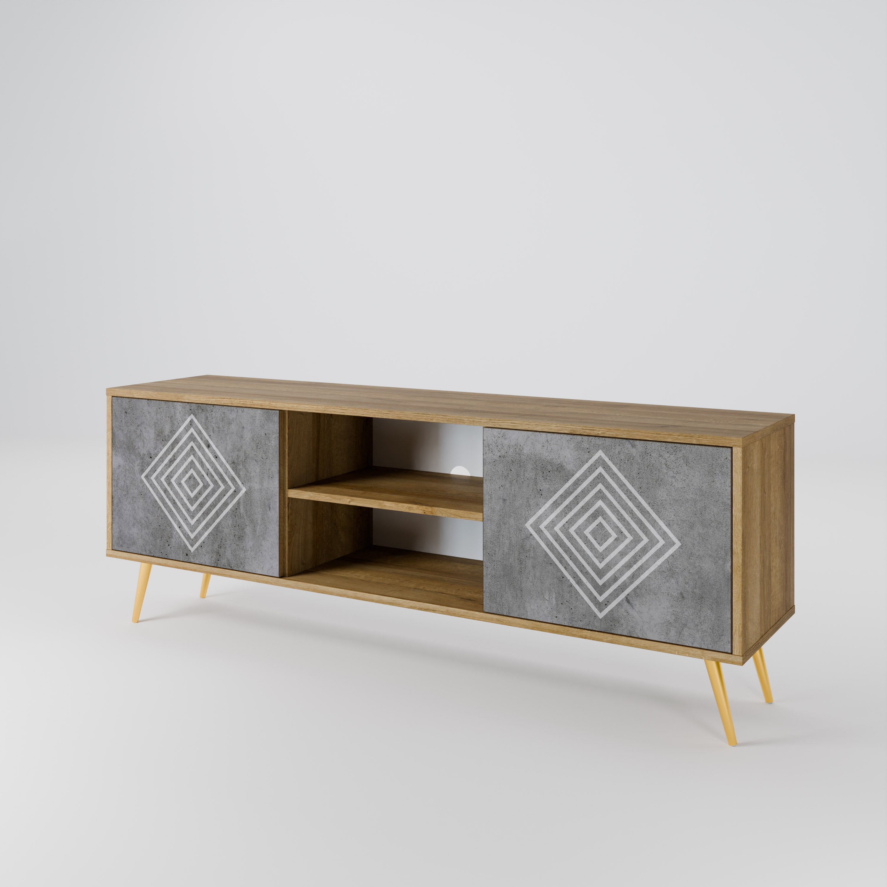 POLYGONAL ARTISTRY 2-türiger TV-Ständer in Eichenoptik
