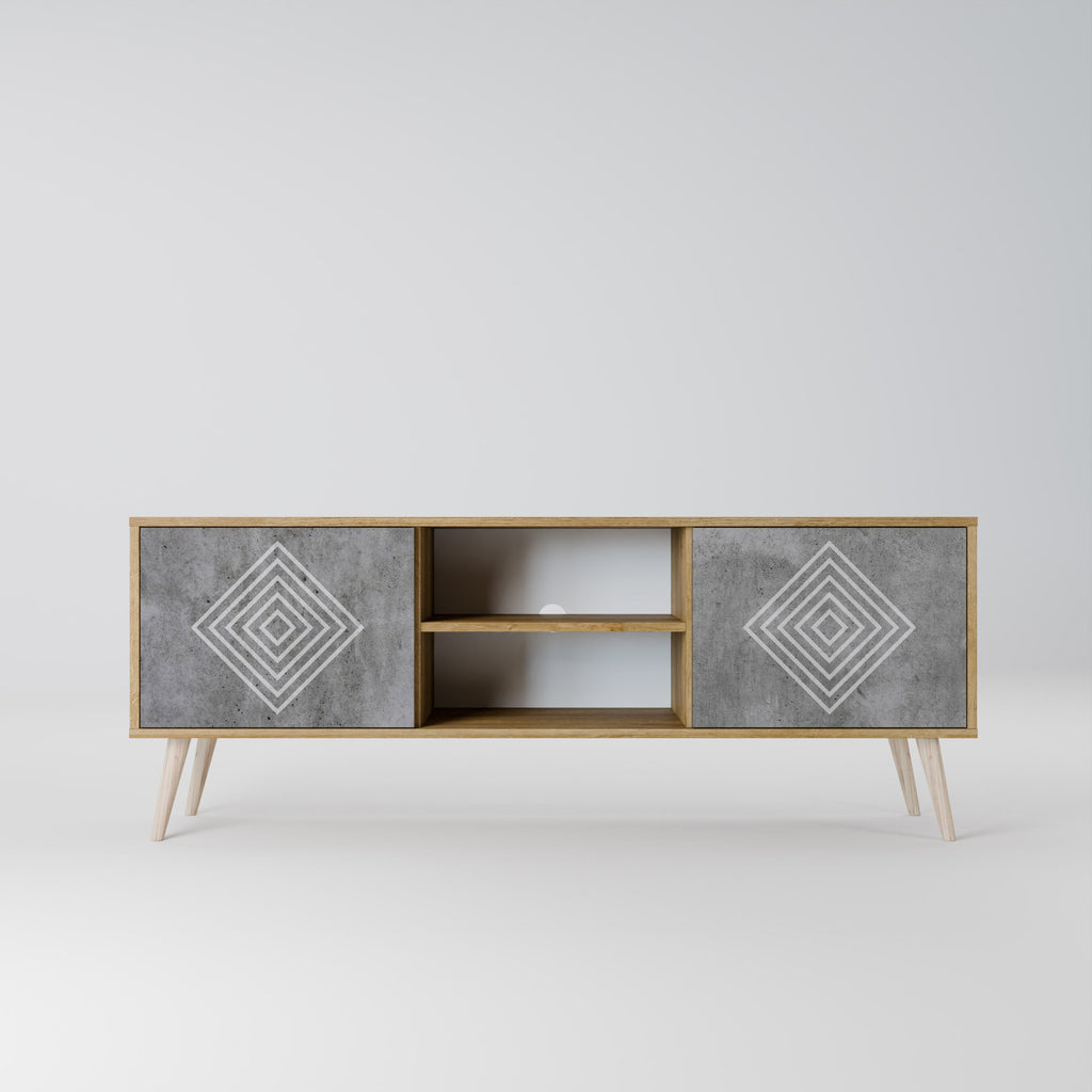 POLYGONAL ARTISTRY 2-türiger TV-Ständer in Eichenoptik