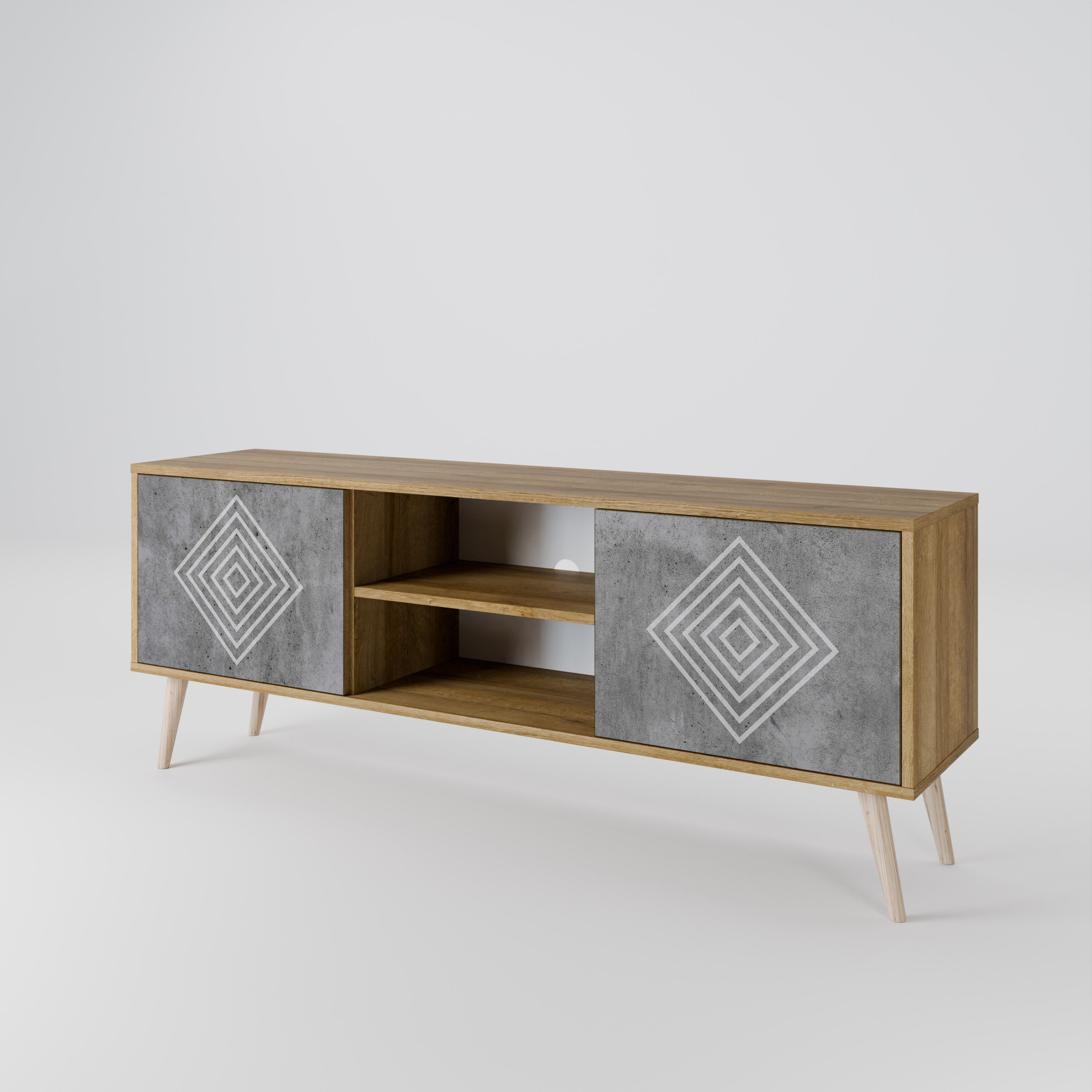 POLYGONAL ARTISTRY 2-türiger TV-Ständer in Eichenoptik