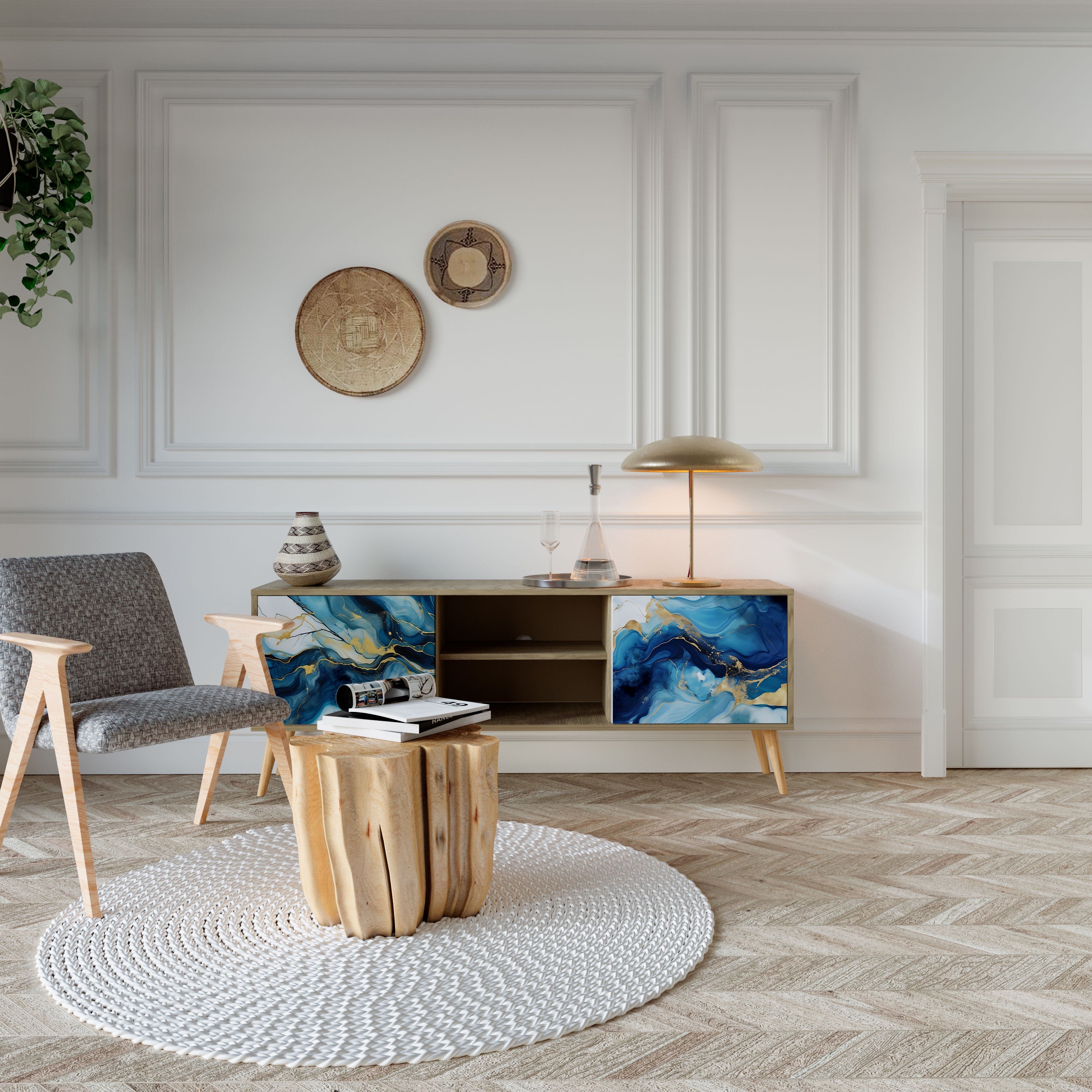 INKY MARBLE 2-türiger TV-Ständer in Eichenoptik