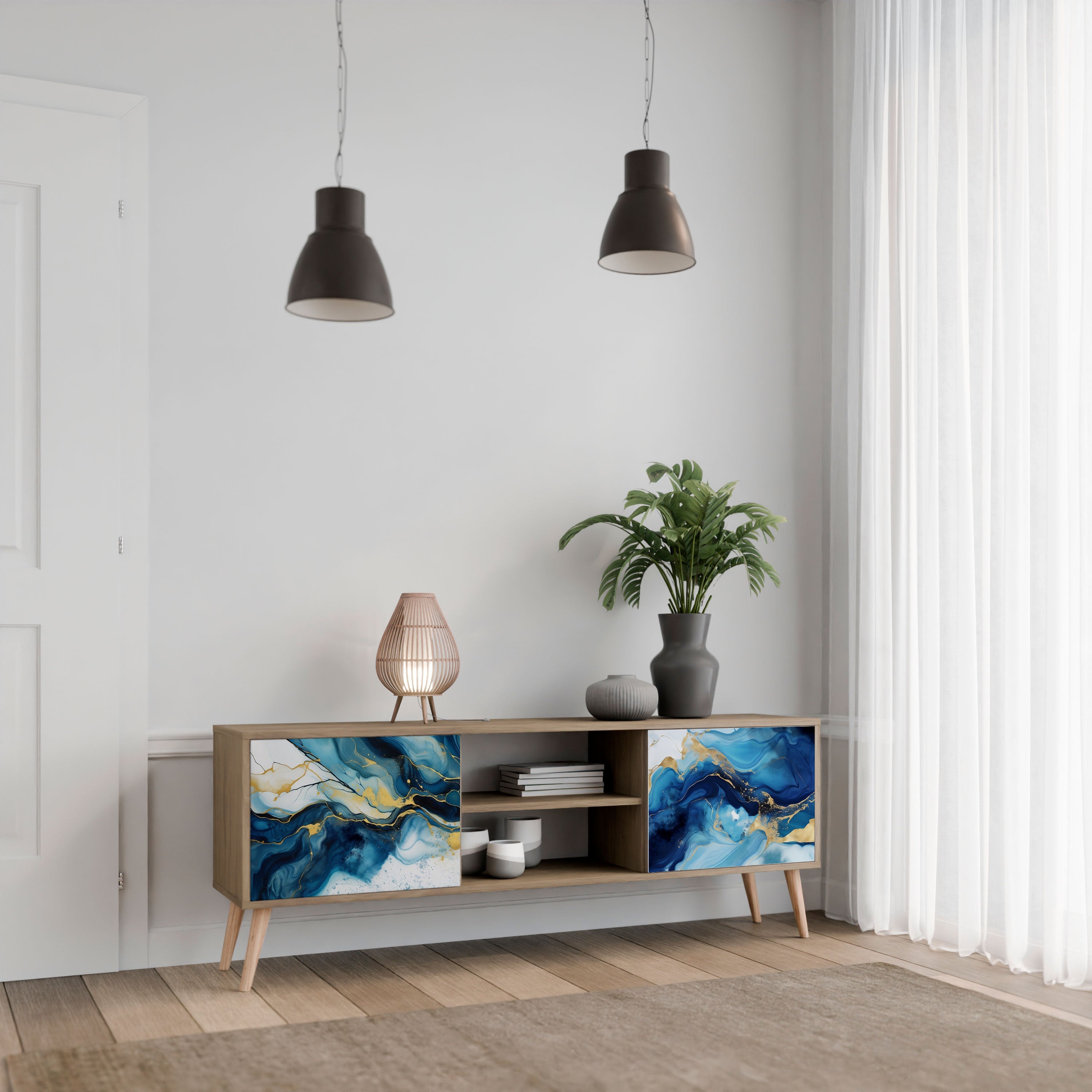 INKY MARBLE 2-türiger TV-Ständer in Eichenoptik