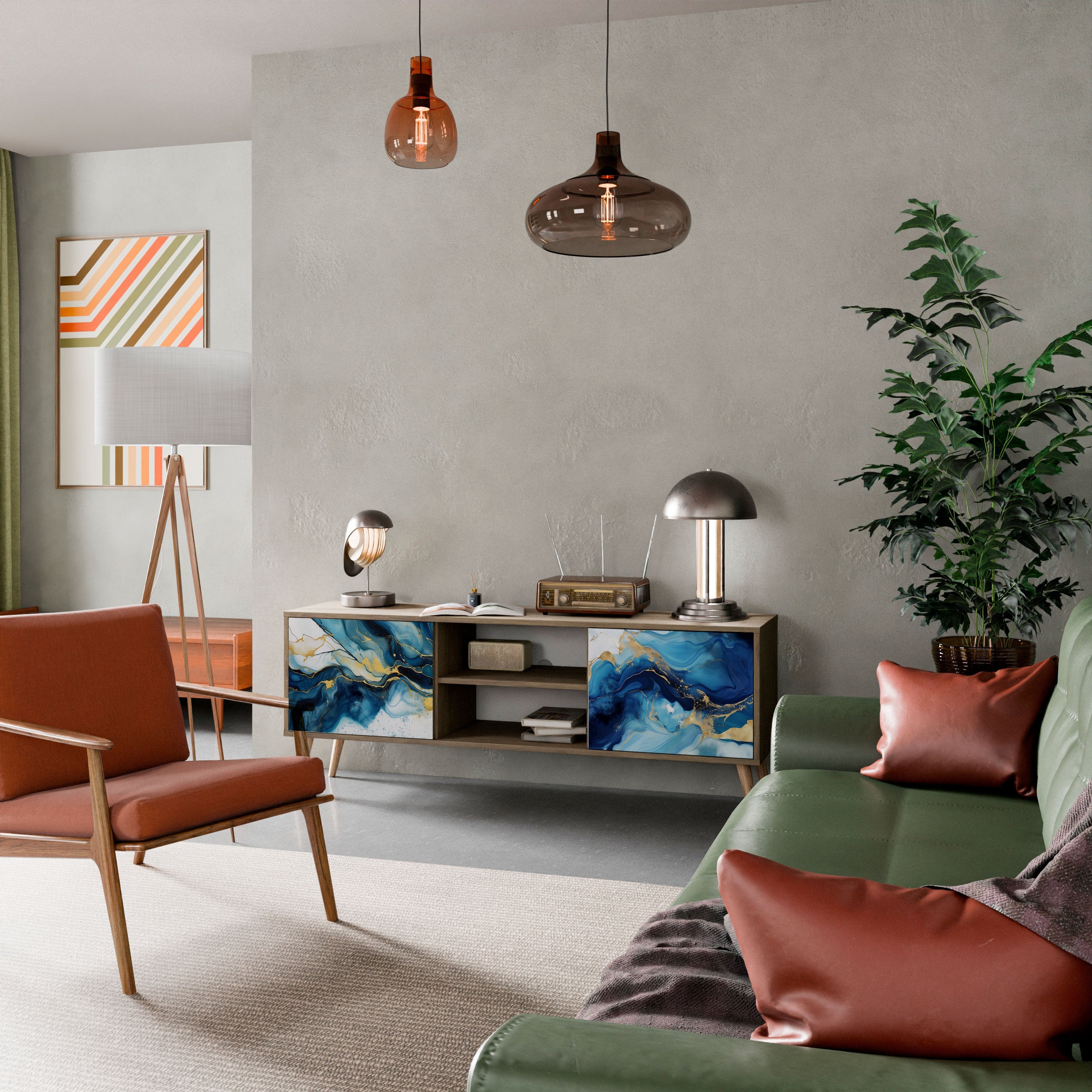 INKY MARBLE 2-türiger TV-Ständer in Eichenoptik