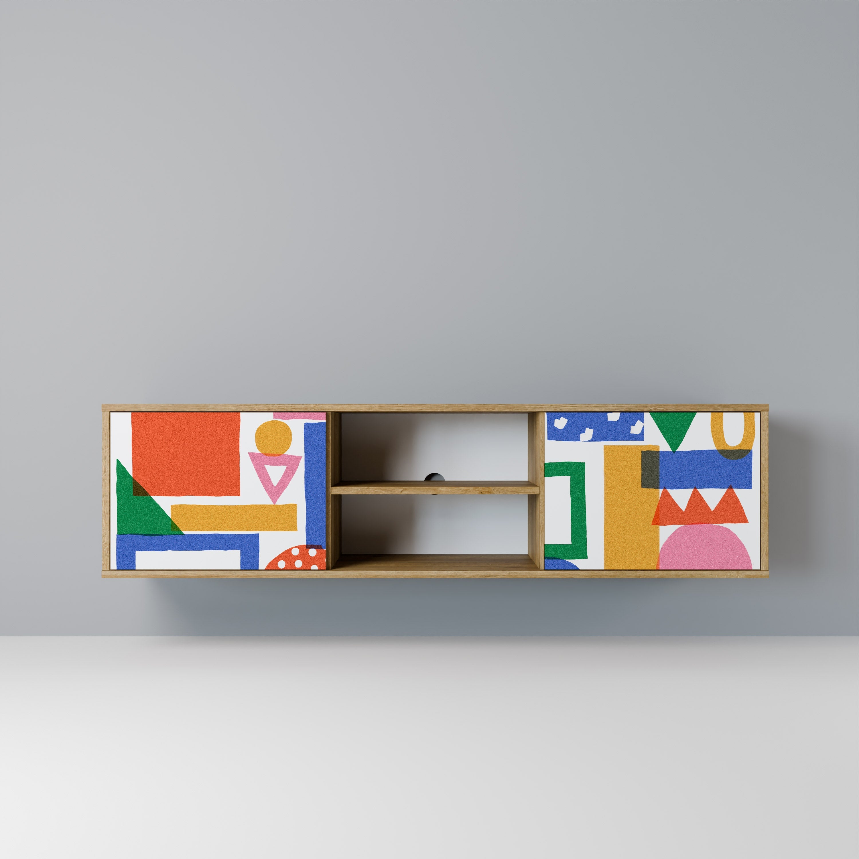 GEOMETRIC GLIMMER 2-türiger TV-Ständer in Eichenoptik