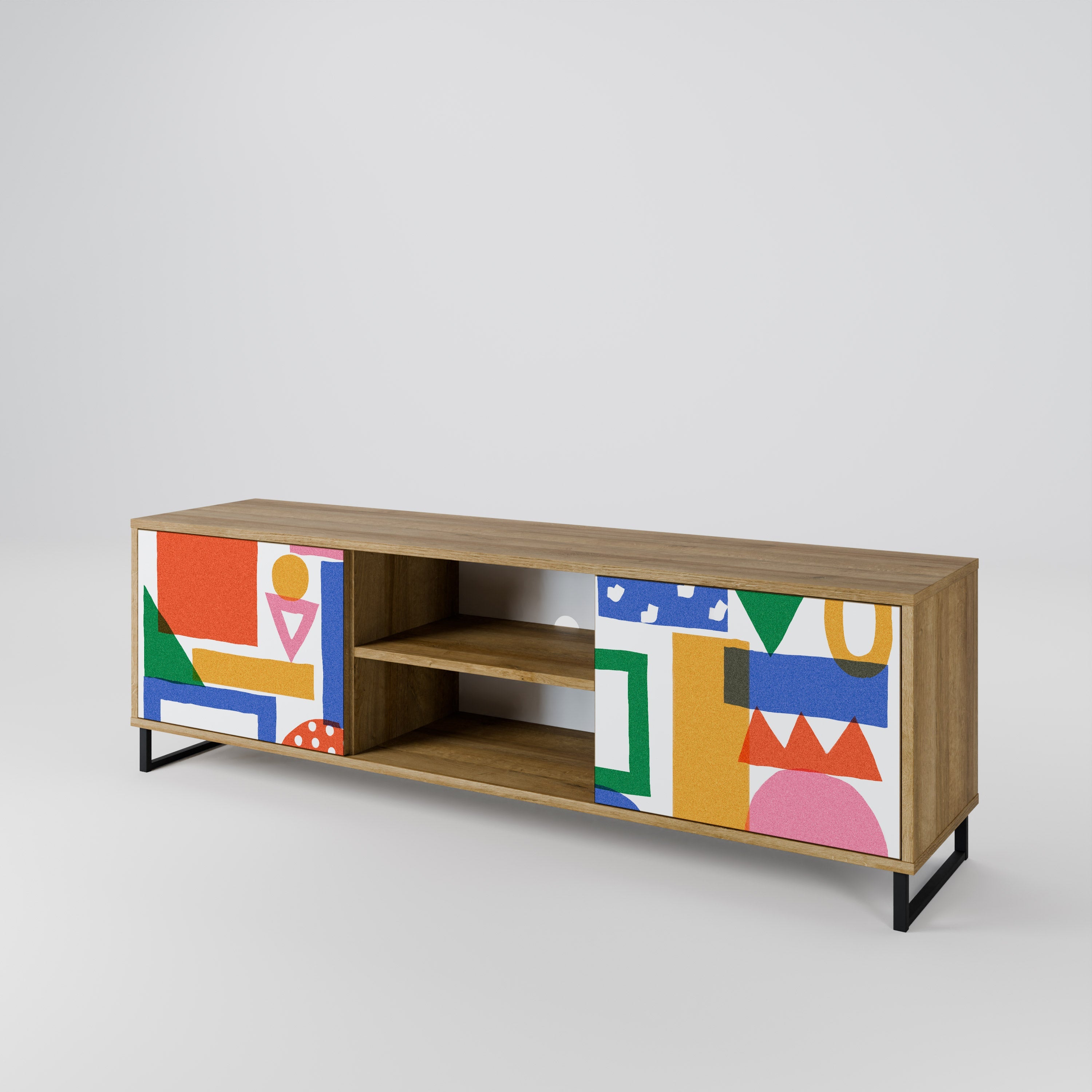 GEOMETRIC GLIMMER 2-türiger TV-Ständer in Eichenoptik