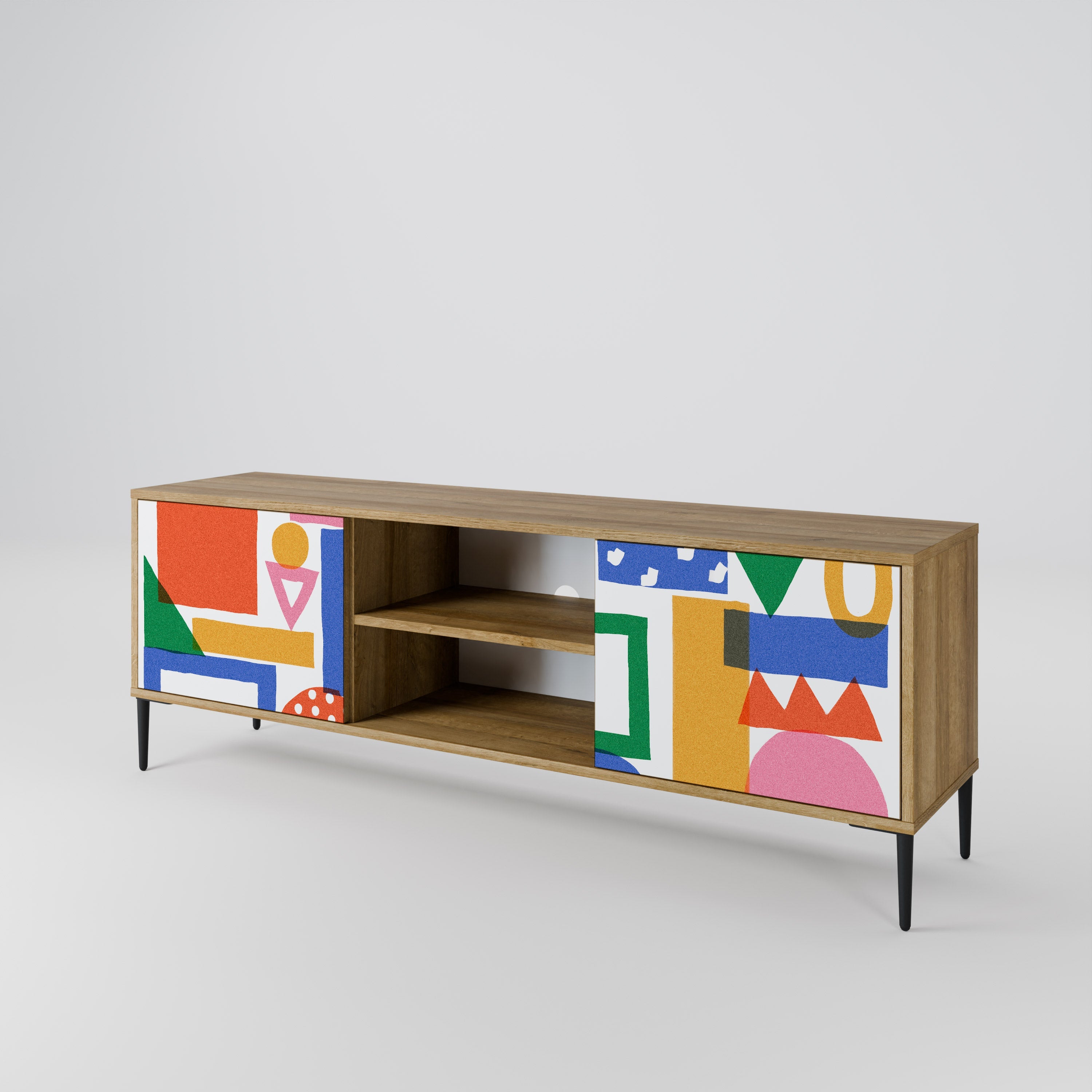 GEOMETRIC GLIMMER 2-türiger TV-Ständer in Eichenoptik