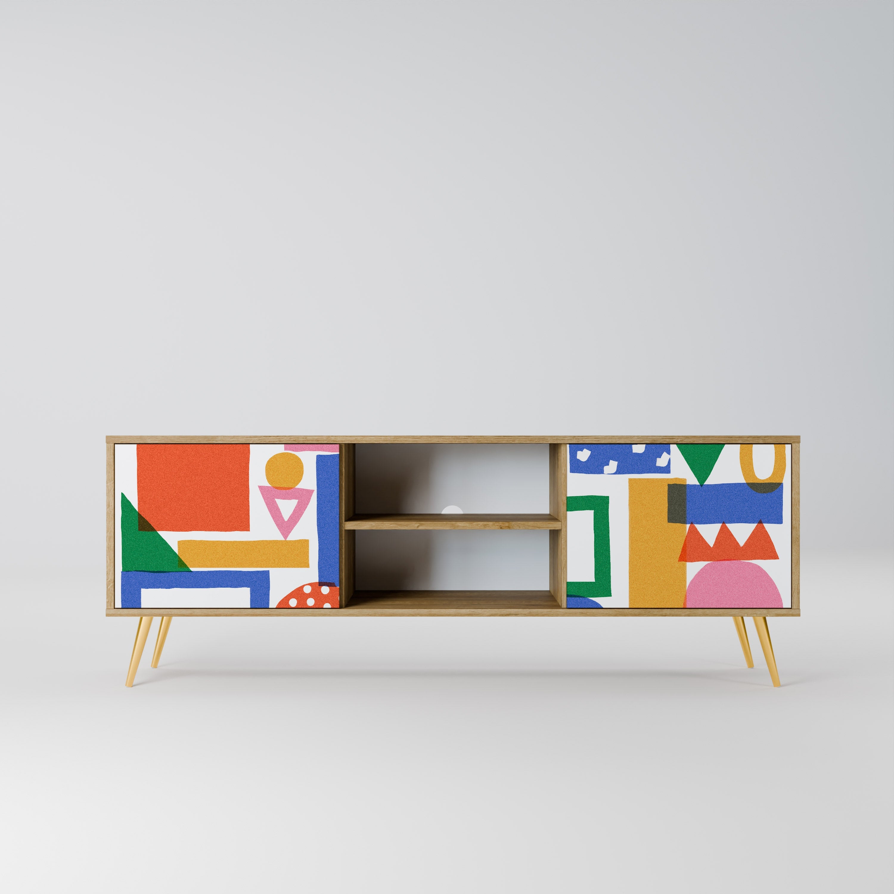GEOMETRIC GLIMMER 2-türiger TV-Ständer in Eichenoptik