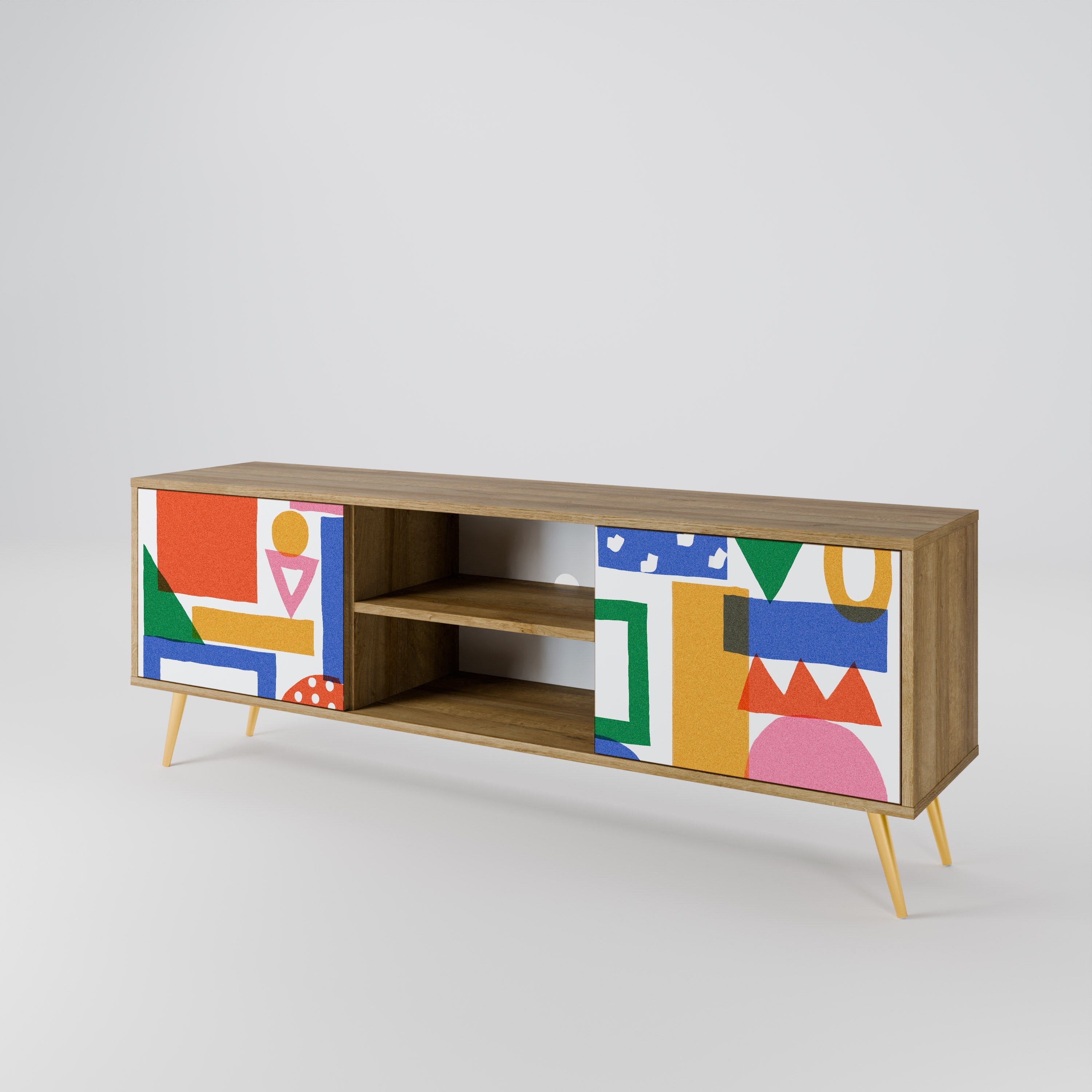 GEOMETRIC GLIMMER 2-türiger TV-Ständer in Eichenoptik