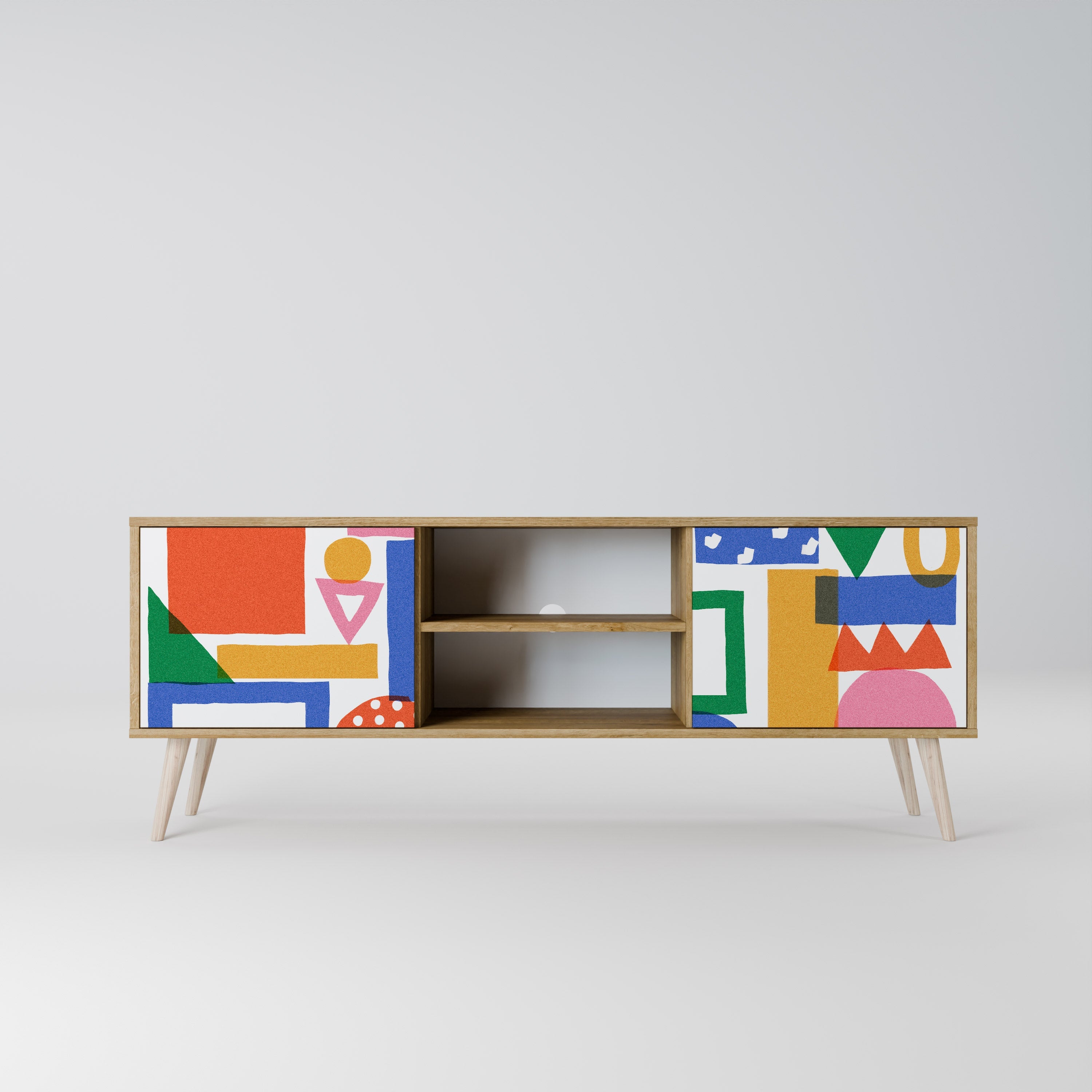 GEOMETRIC GLIMMER 2-türiger TV-Ständer in Eichenoptik