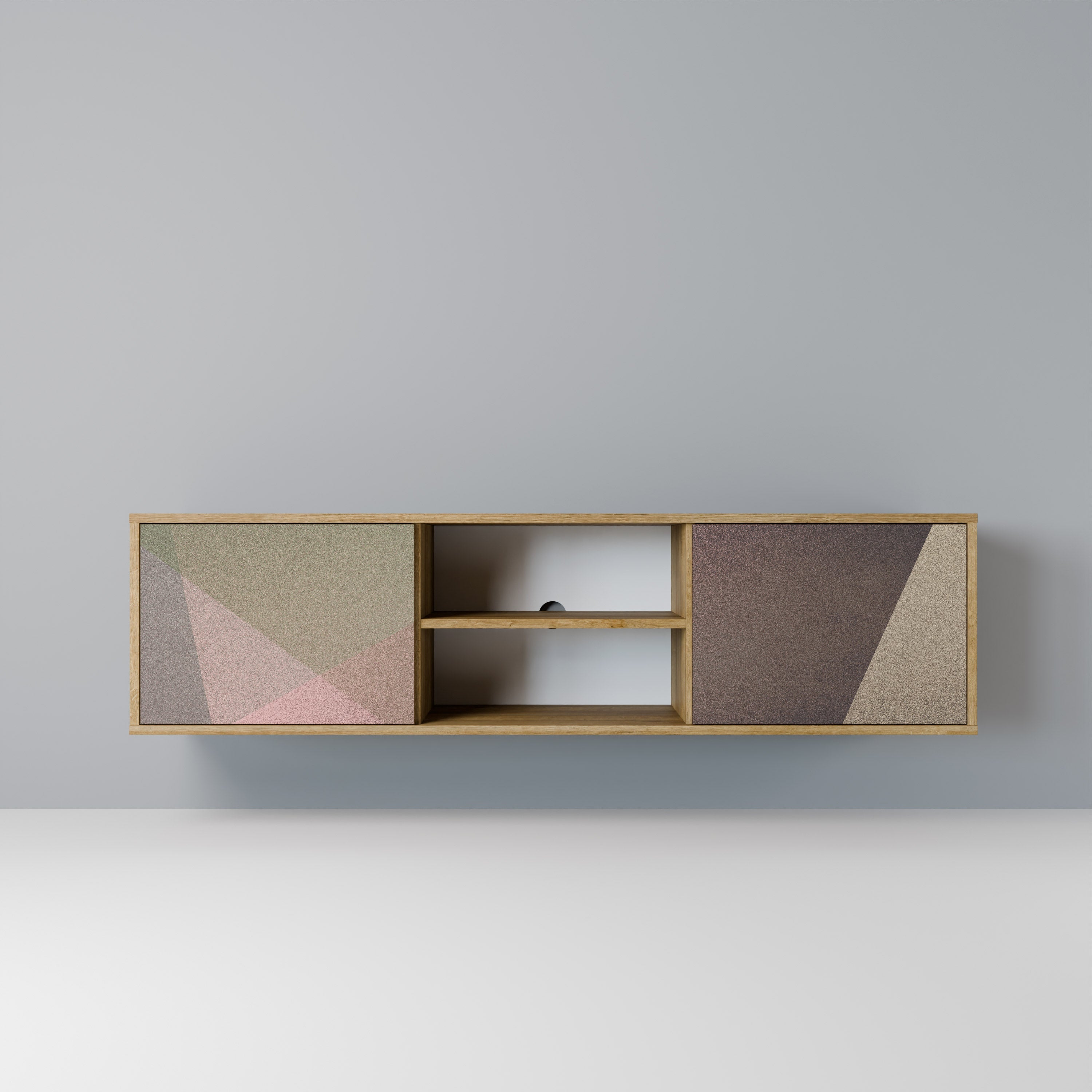 BEIGE GEOMETRY 2-türiger TV-Ständer in Eichenoptik