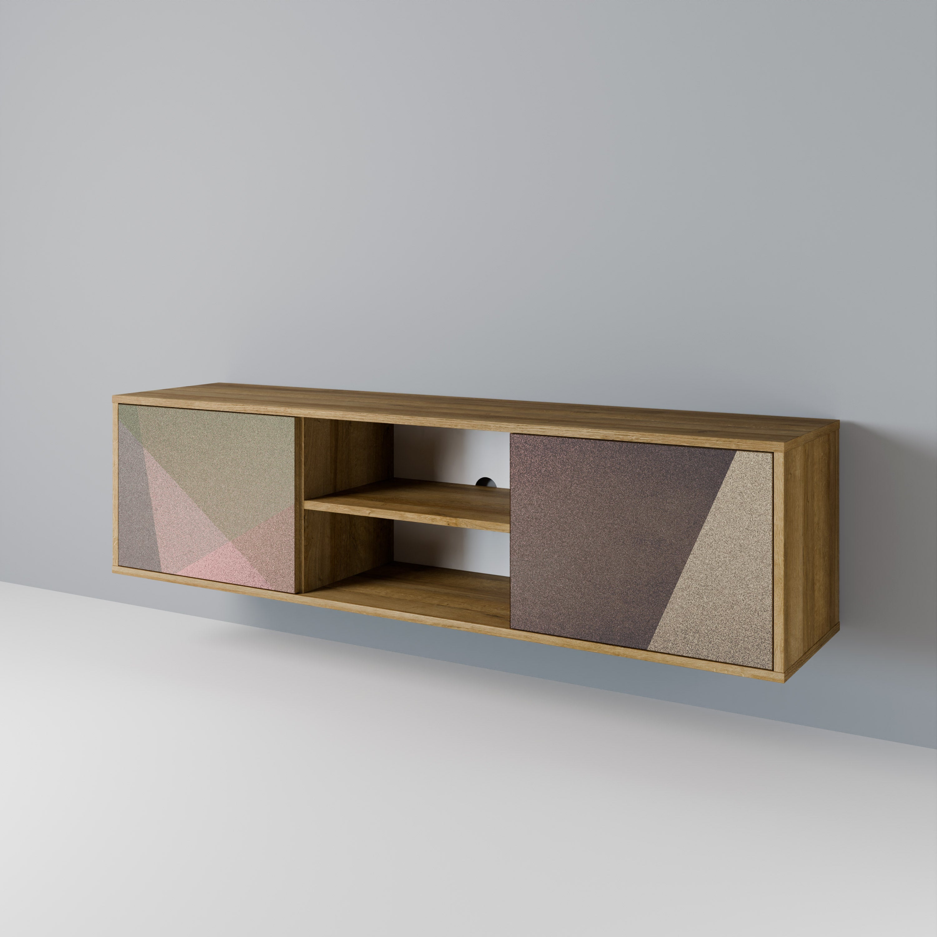 BEIGE GEOMETRY 2-türiger TV-Ständer in Eichenoptik