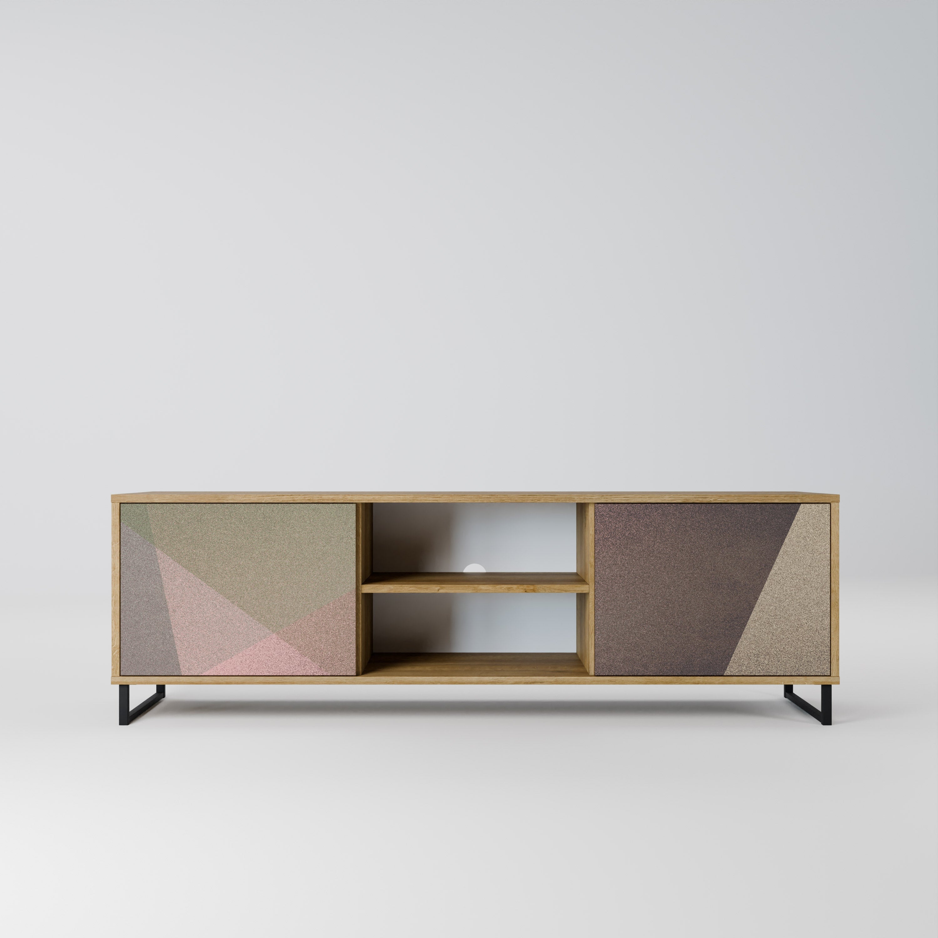 BEIGE GEOMETRY 2-türiger TV-Ständer in Eichenoptik