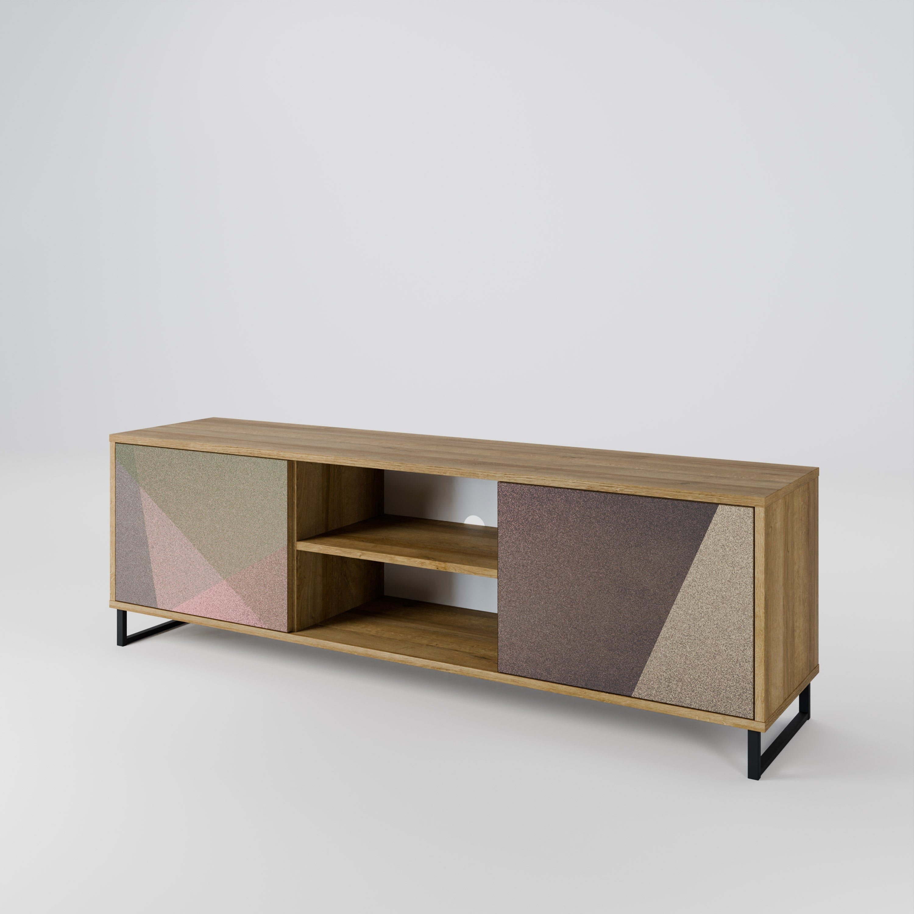 BEIGE GEOMETRY 2-türiger TV-Ständer in Eichenoptik