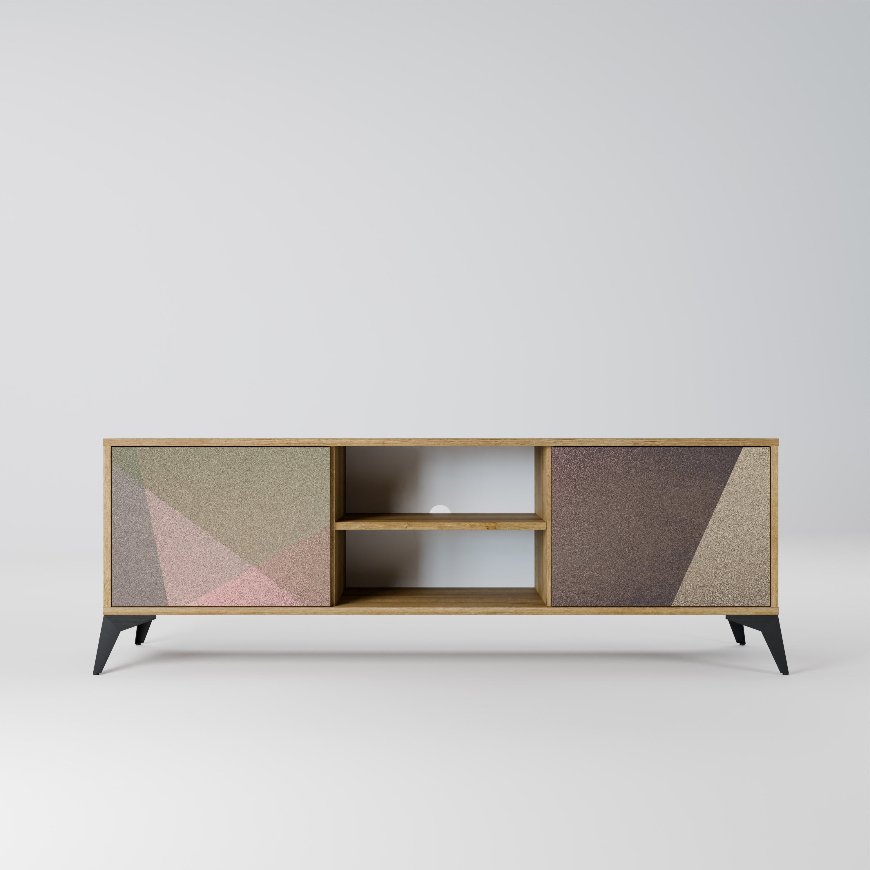 BEIGE GEOMETRY 2-türiger TV-Ständer in Eichenoptik