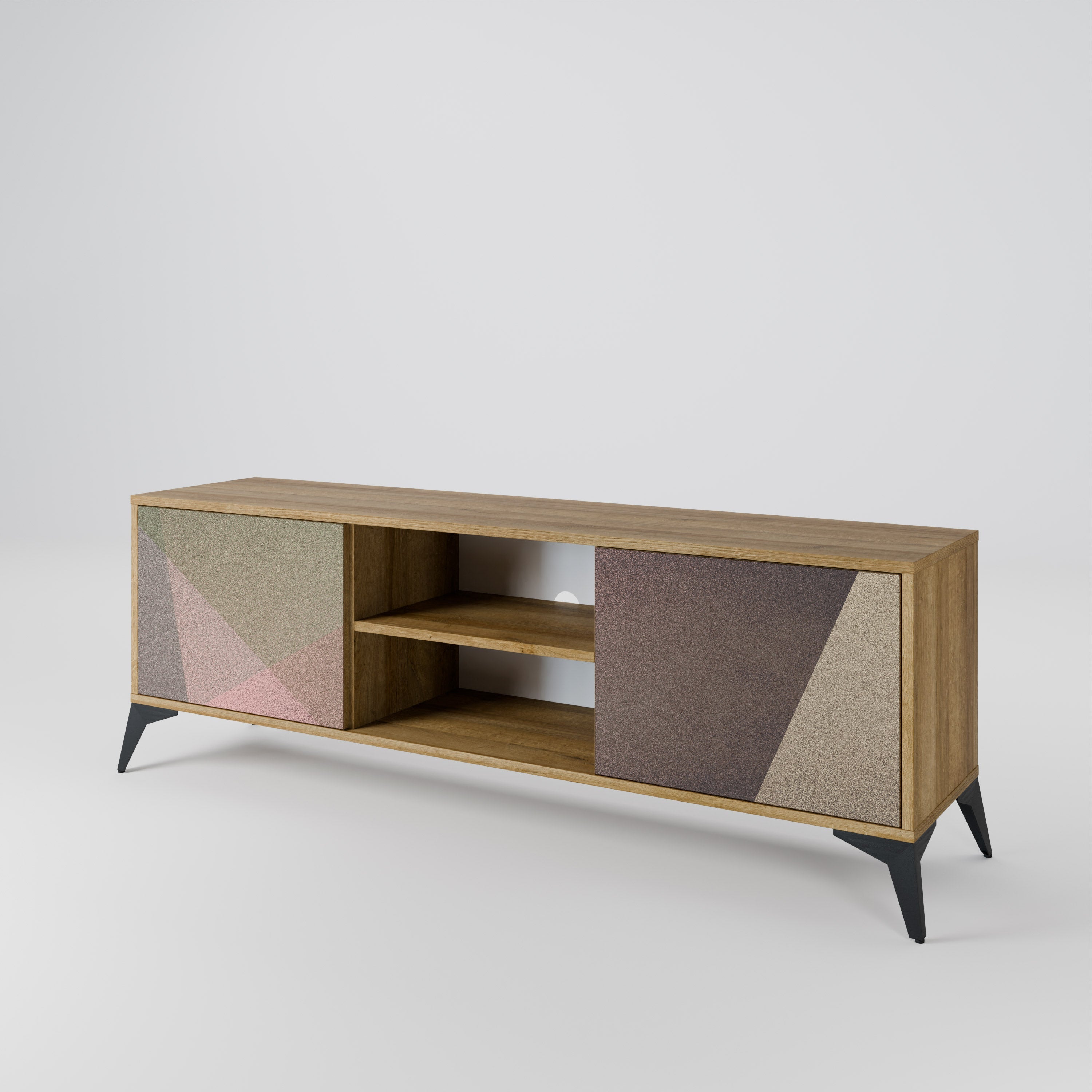 BEIGE GEOMETRY 2-türiger TV-Ständer in Eichenoptik
