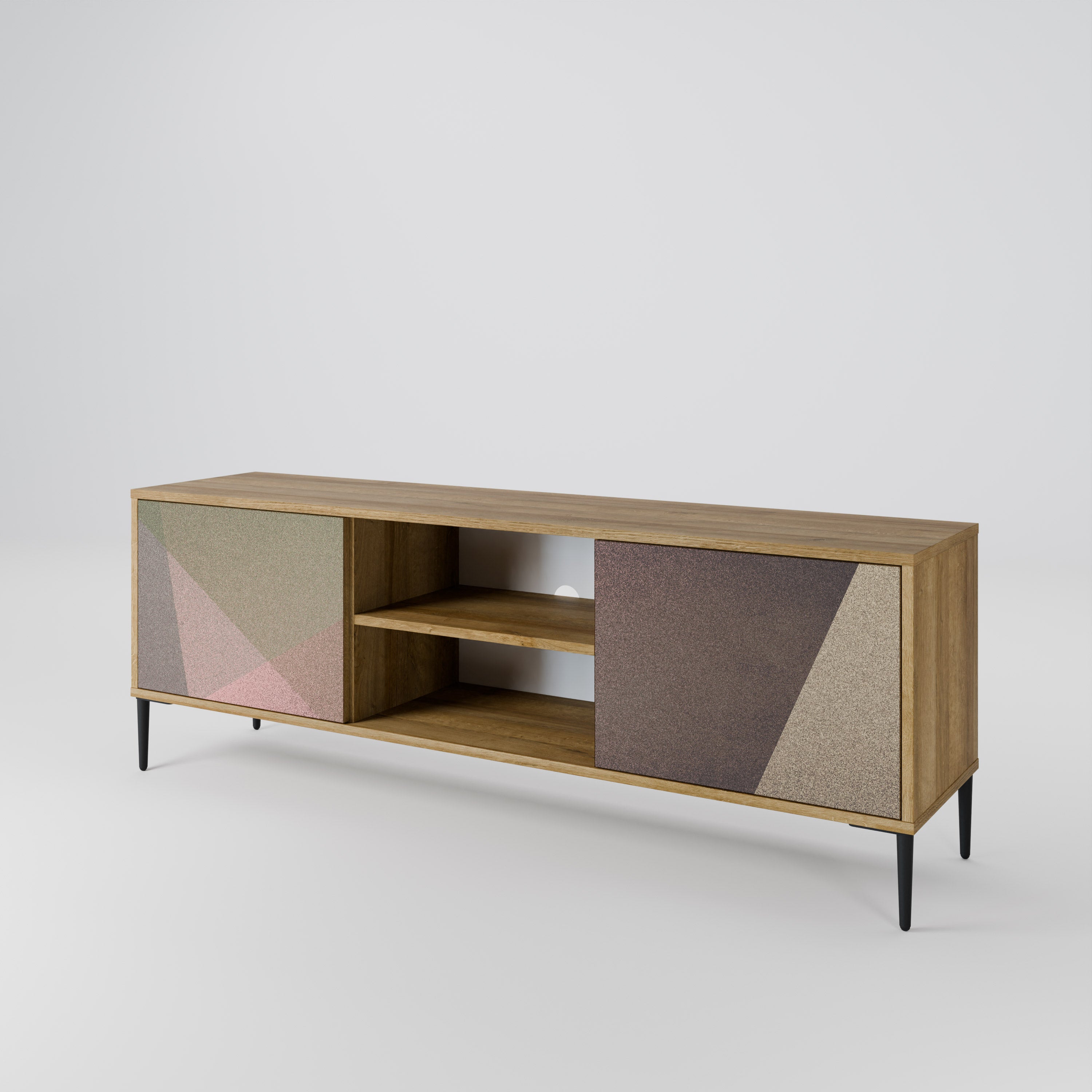 BEIGE GEOMETRY 2-türiger TV-Ständer in Eichenoptik