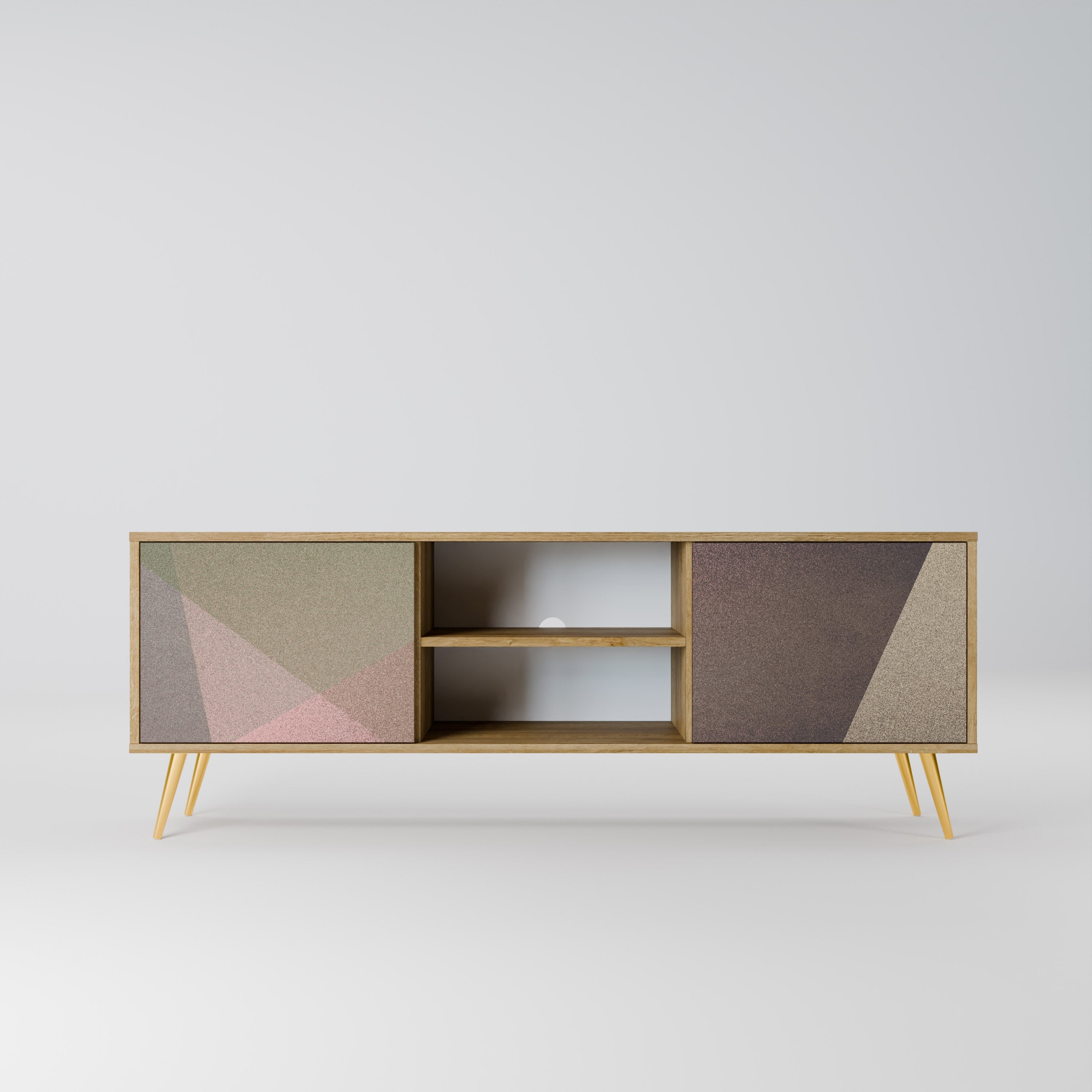 BEIGE GEOMETRY 2-türiger TV-Ständer in Eichenoptik