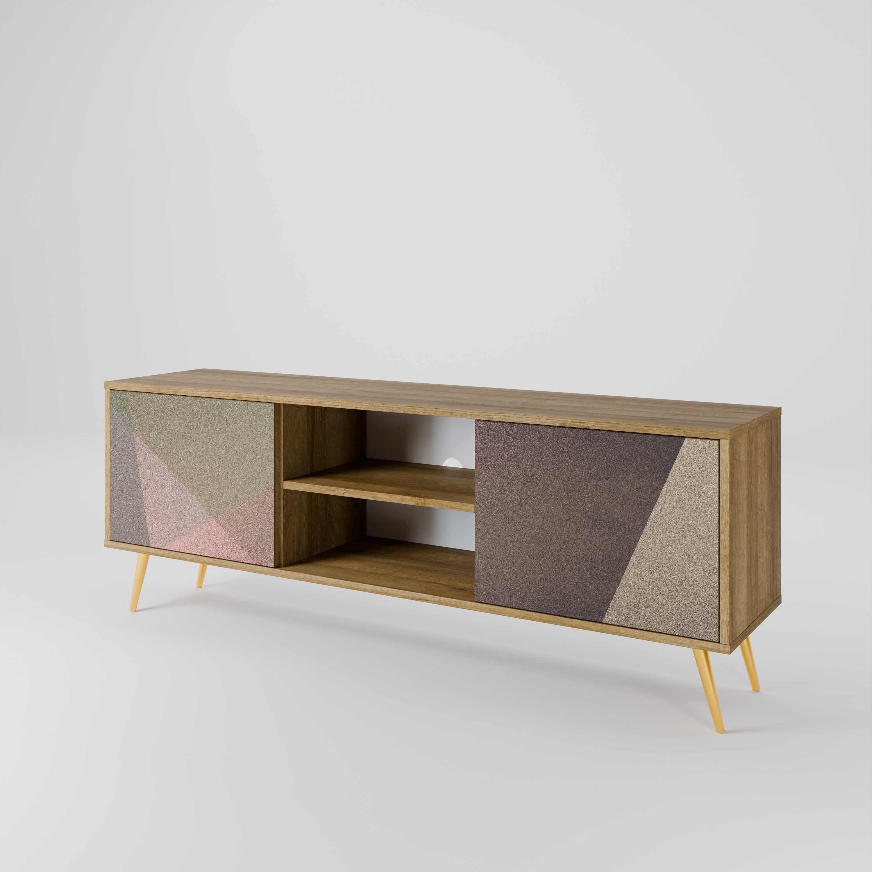 BEIGE GEOMETRY 2-türiger TV-Ständer in Eichenoptik