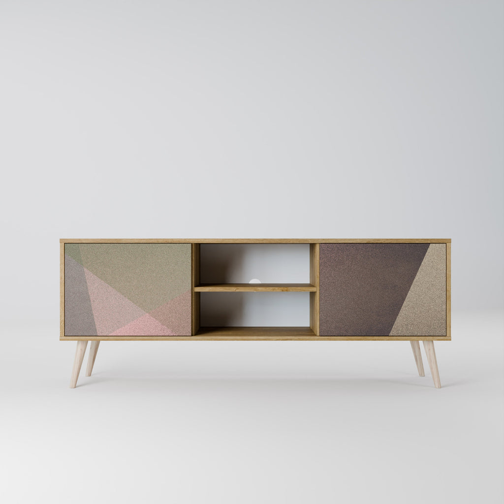 BEIGE GEOMETRY 2-türiger TV-Ständer in Eichenoptik