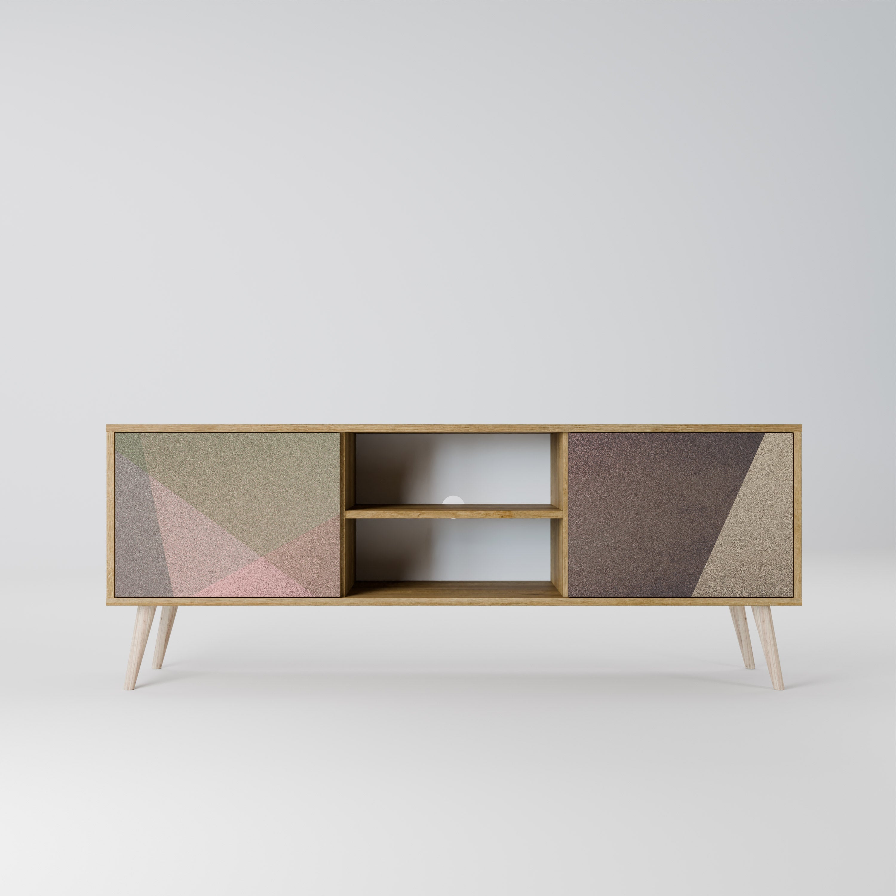 BEIGE GEOMETRY 2-türiger TV-Ständer in Eichenoptik
