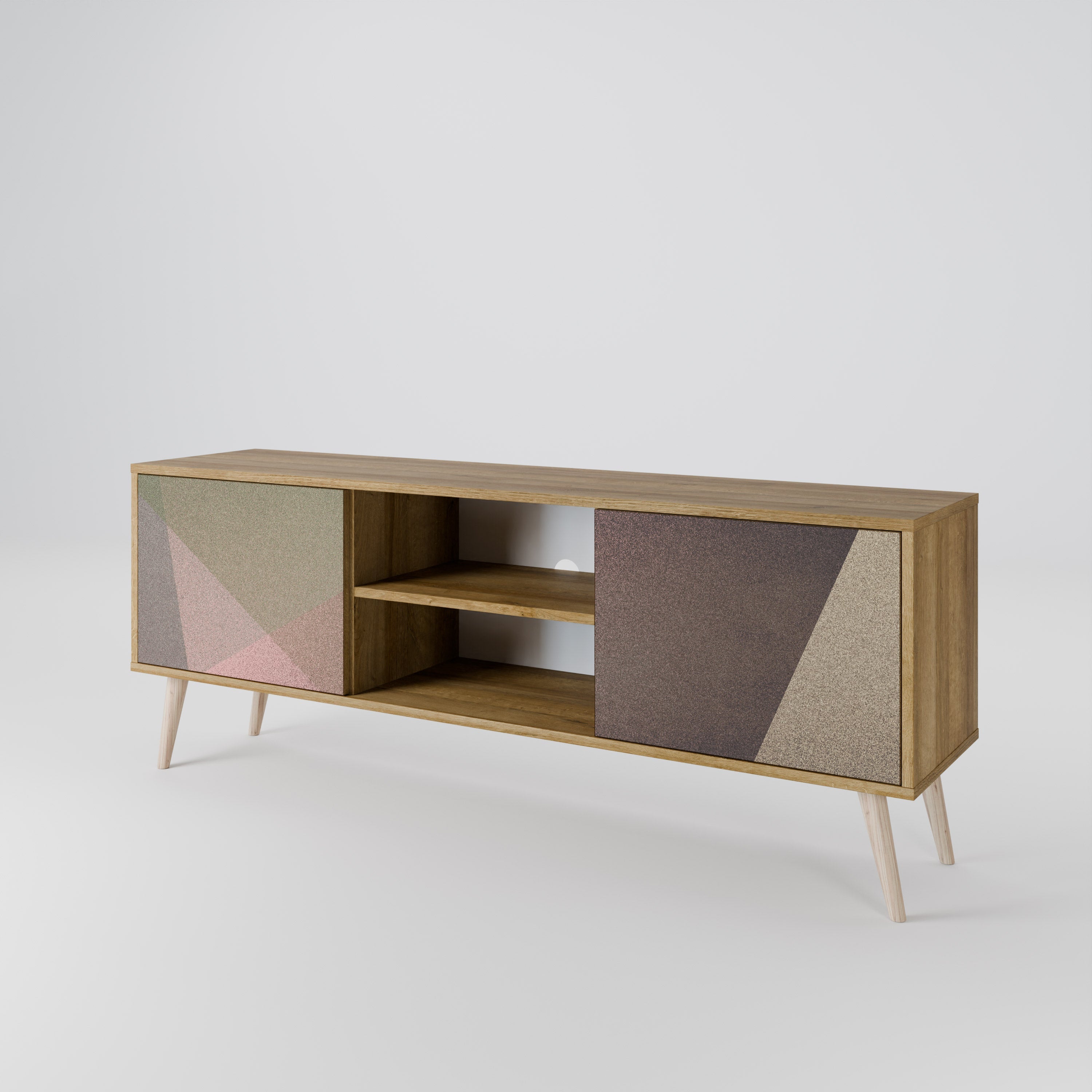 BEIGE GEOMETRY 2-türiger TV-Ständer in Eichenoptik