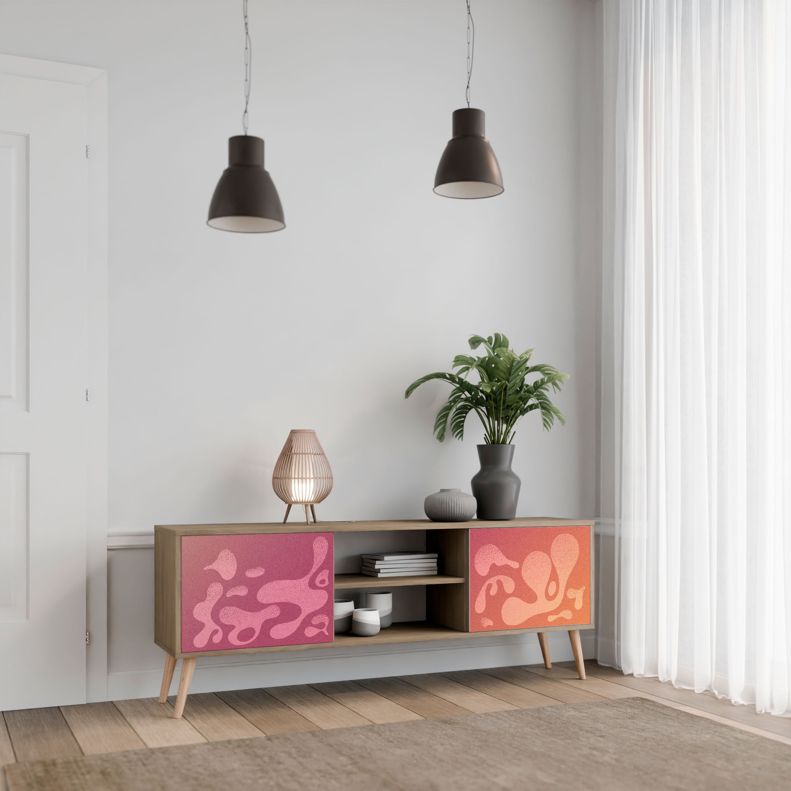 IRREGULAR PINK 2-türiger TV-Ständer in Eichenoptik