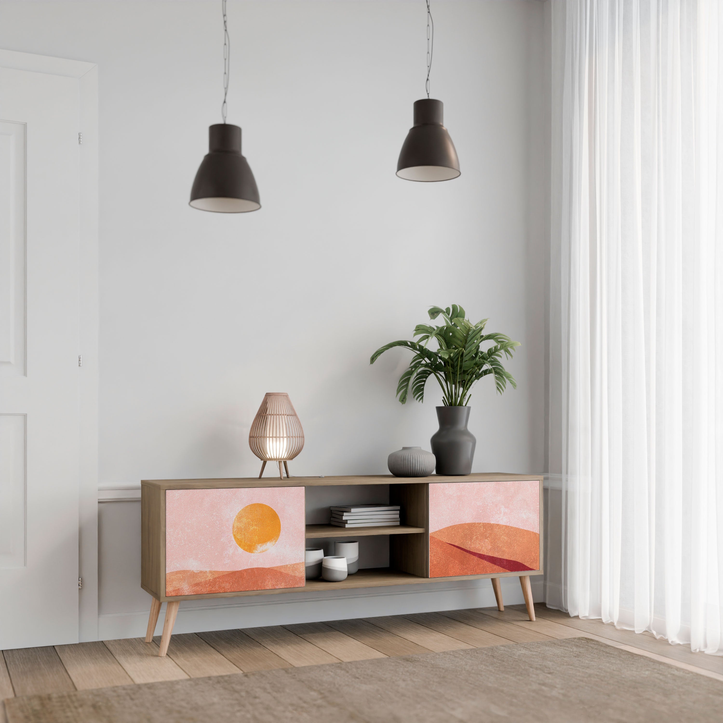 LUMINOUS SUNLIGHT 2-türiger TV-Ständer in Eichenoptik
