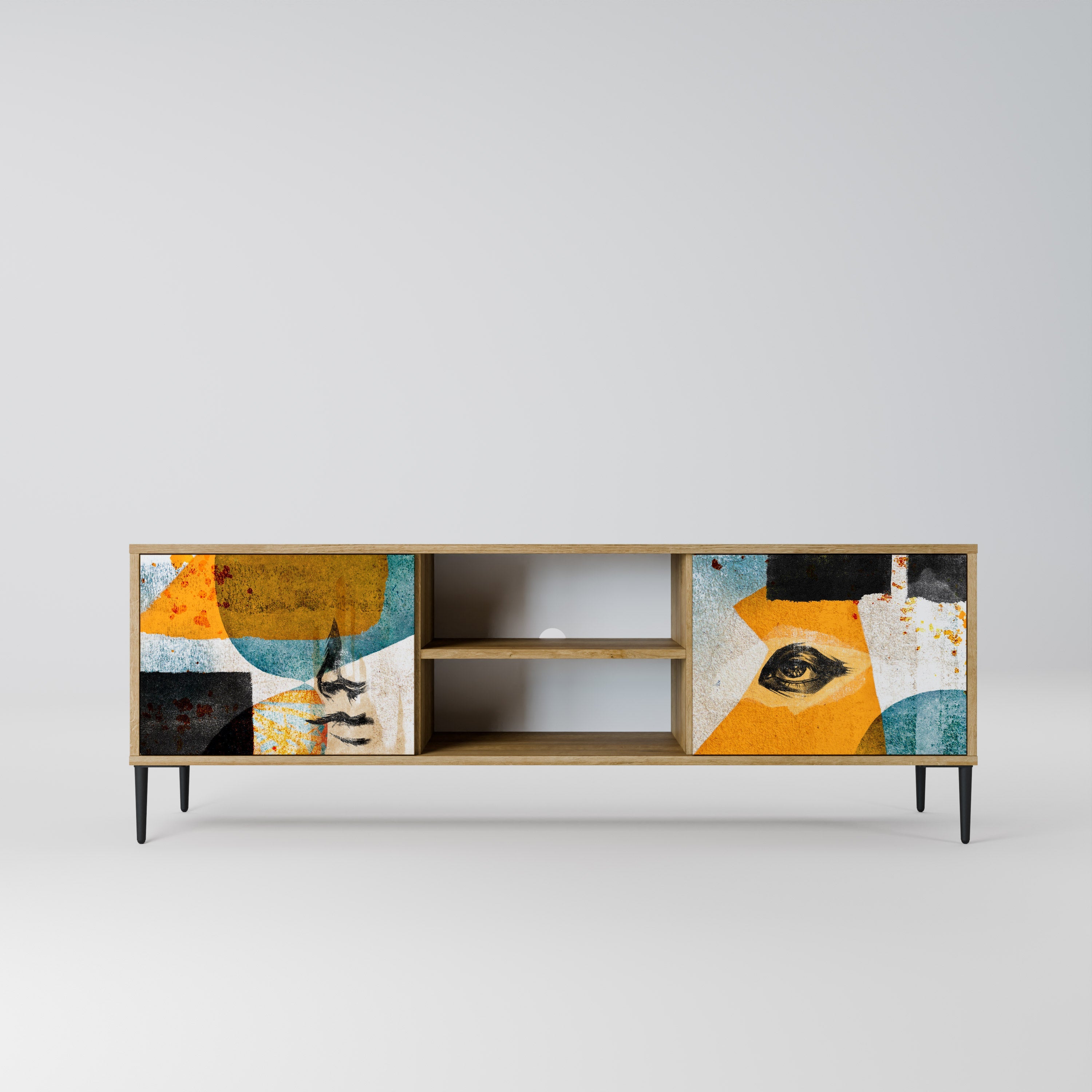 ABSTRACT FACES TV-Ständer mit 2 Türen in Eichenoptik