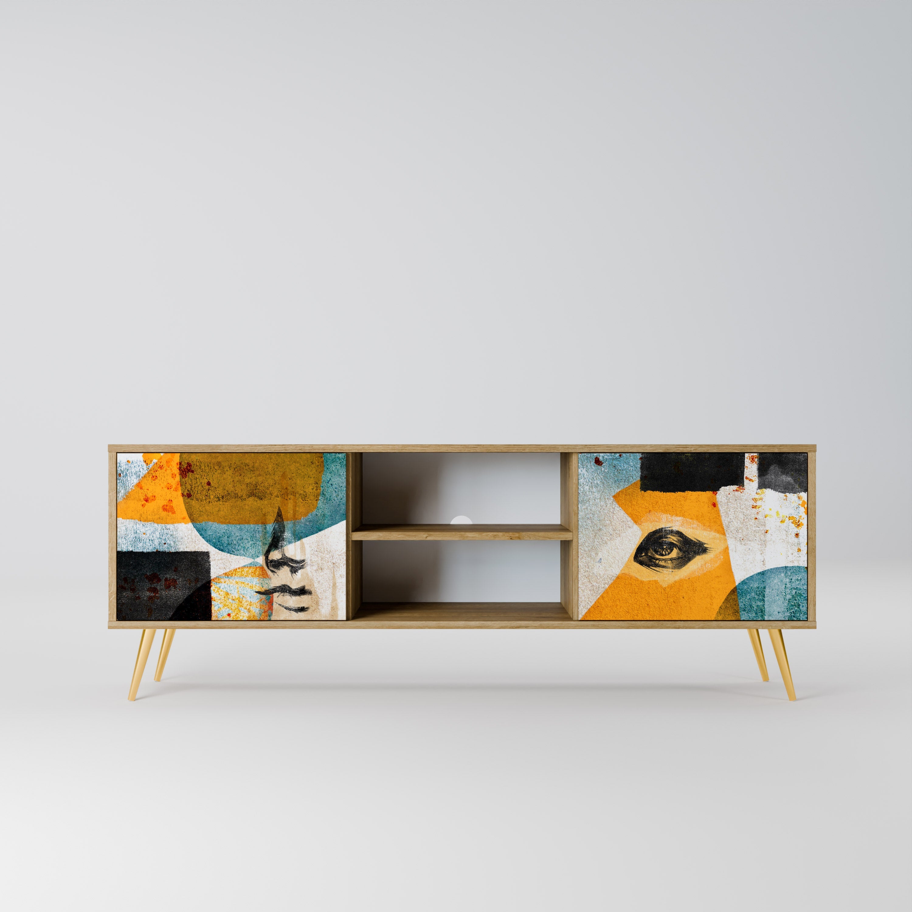 ABSTRACT FACES TV-Ständer mit 2 Türen in Eichenoptik