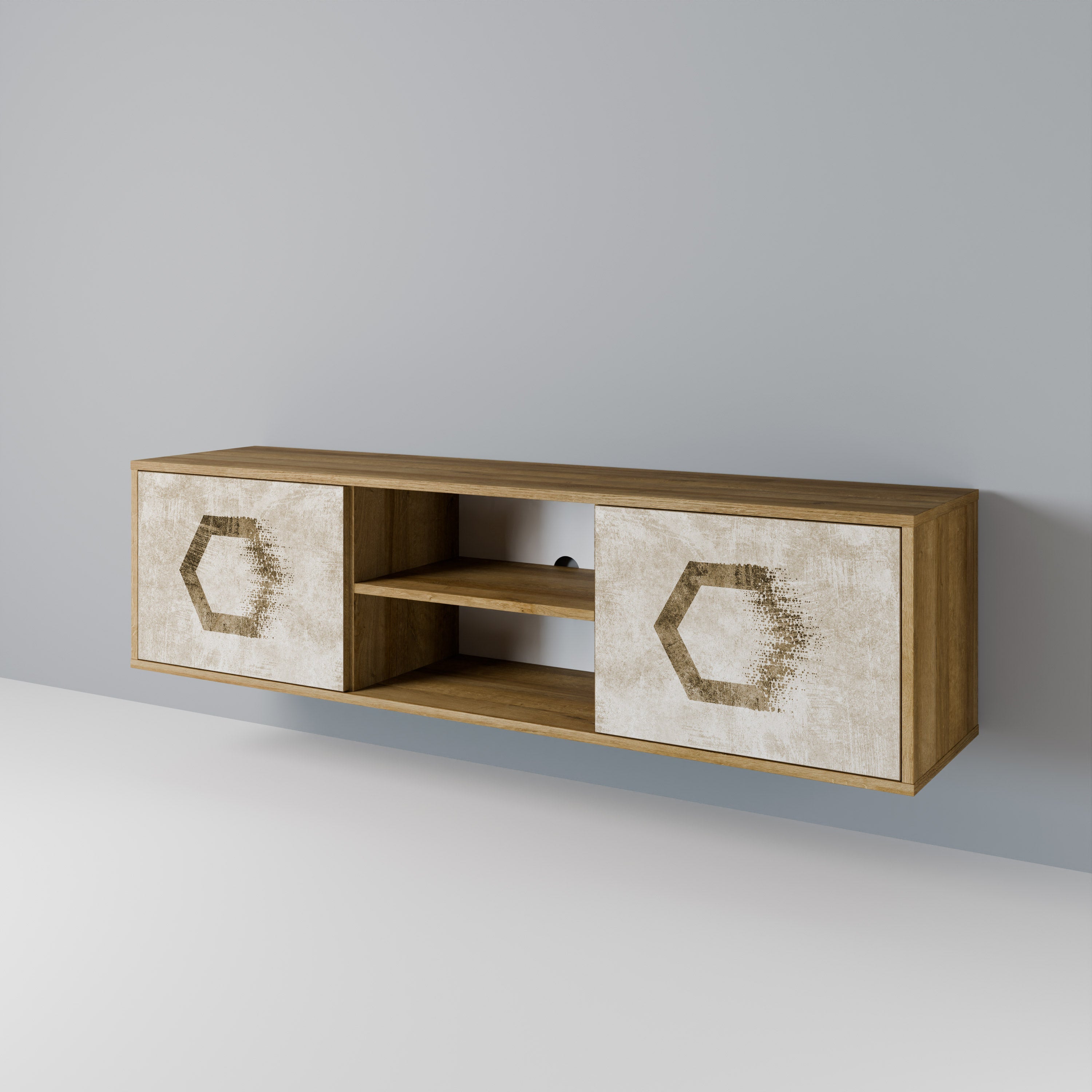 HEXAGONAL SHAPES 2-türiger TV-Ständer in Eichenoptik