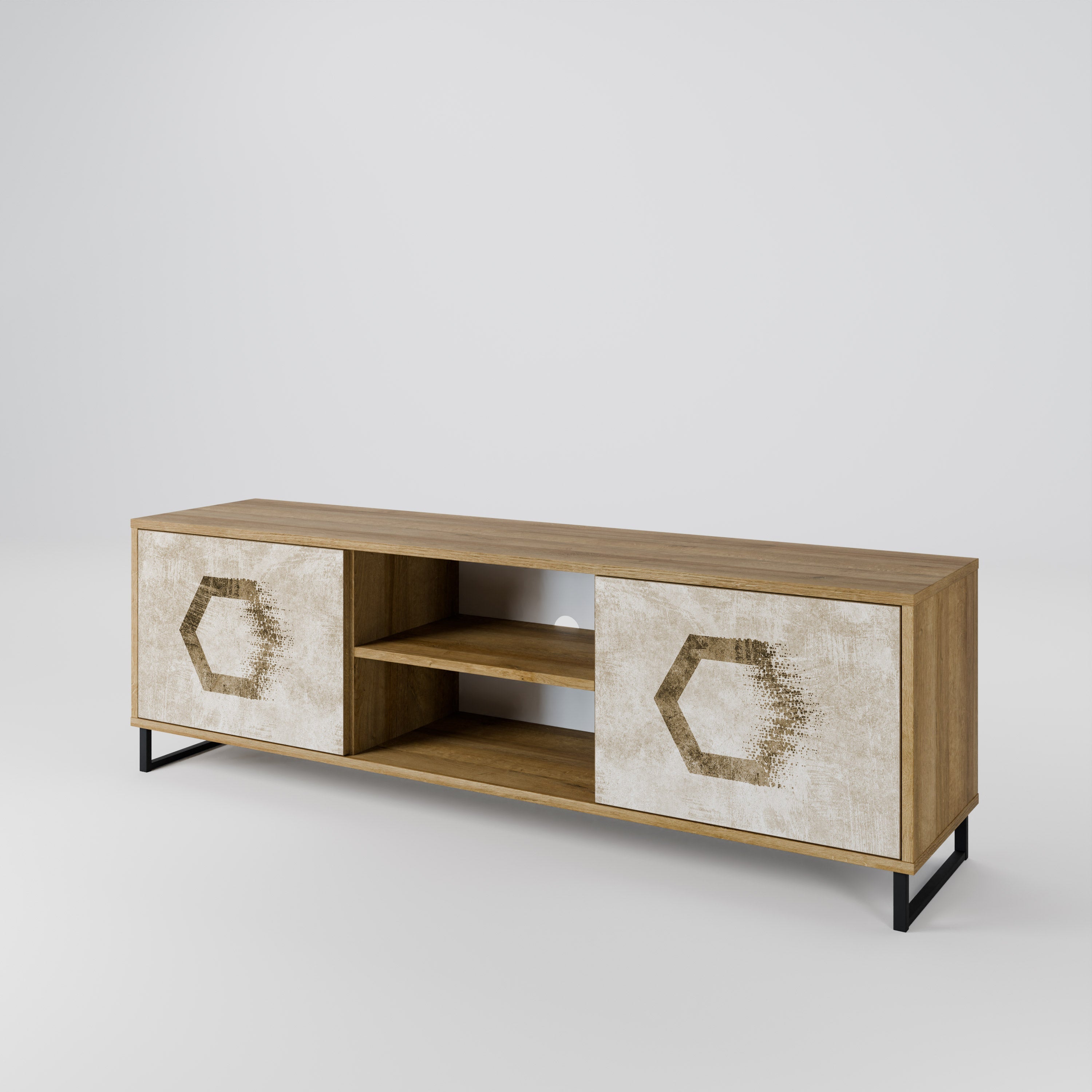 HEXAGONAL SHAPES 2-türiger TV-Ständer in Eichenoptik