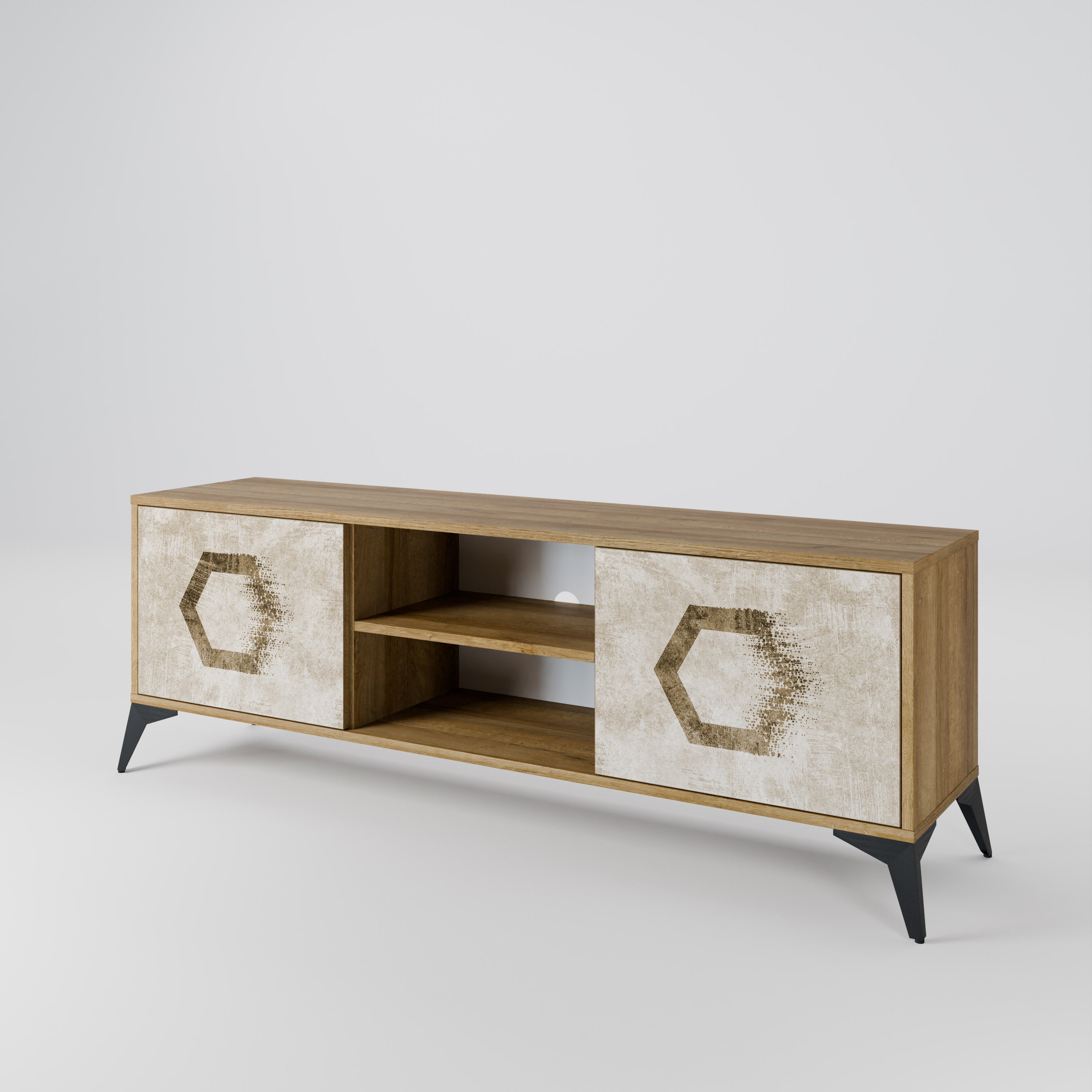 HEXAGONAL SHAPES 2-türiger TV-Ständer in Eichenoptik