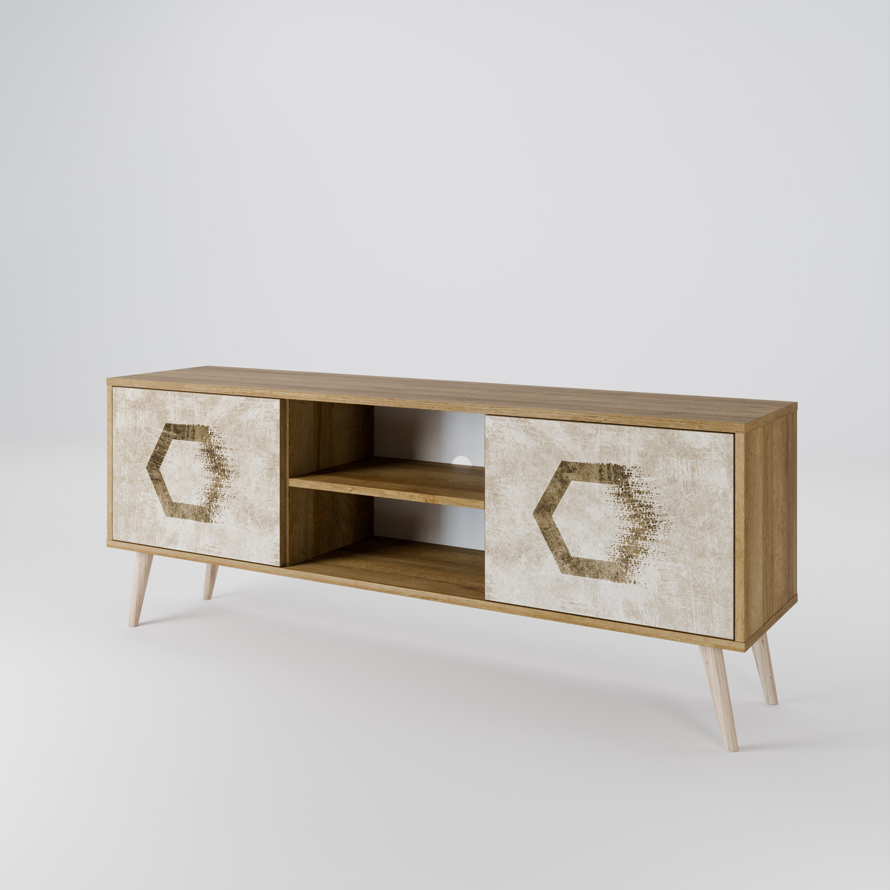 HEXAGONAL SHAPES 2-türiger TV-Ständer in Eichenoptik
