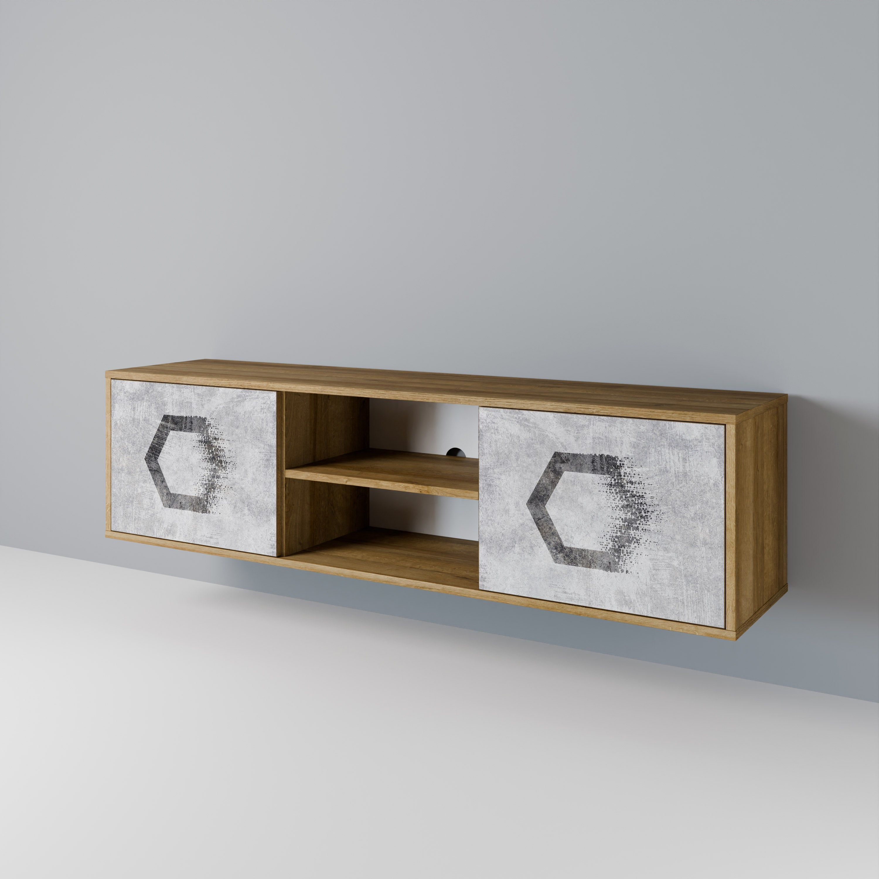 HEXAGONAL FIGURES 2-türiger TV-Ständer in Eichenoptik