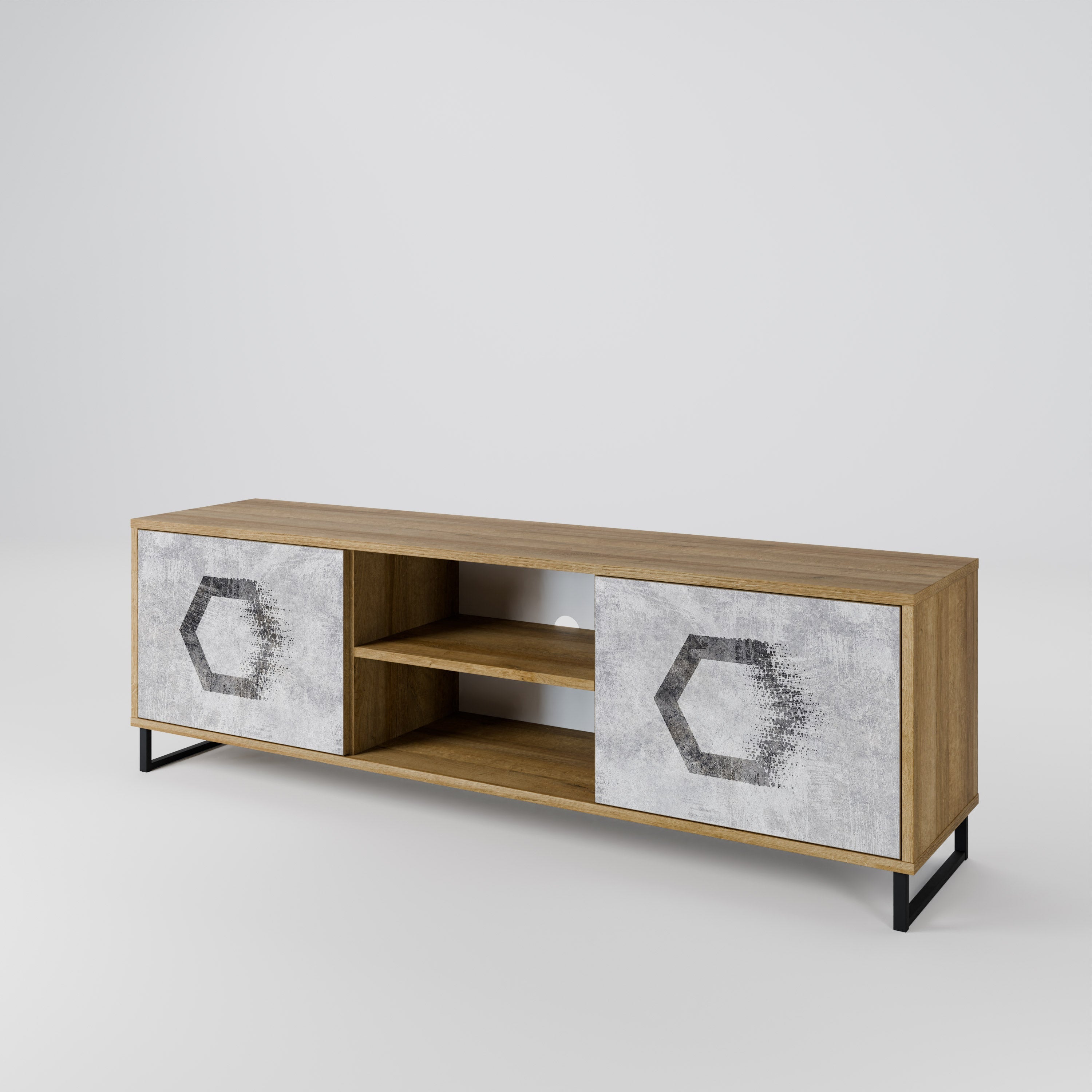 HEXAGONAL FIGURES 2-türiger TV-Ständer in Eichenoptik