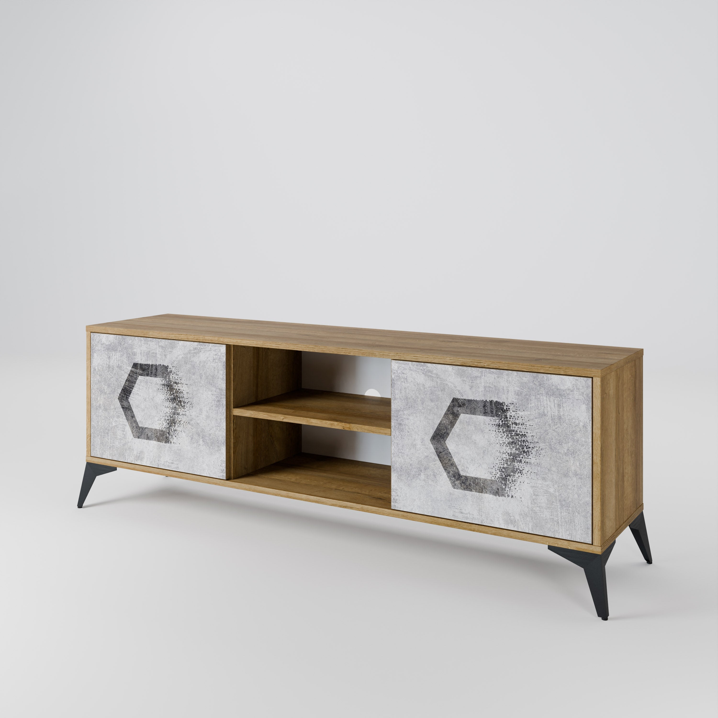 HEXAGONAL FIGURES 2-türiger TV-Ständer in Eichenoptik