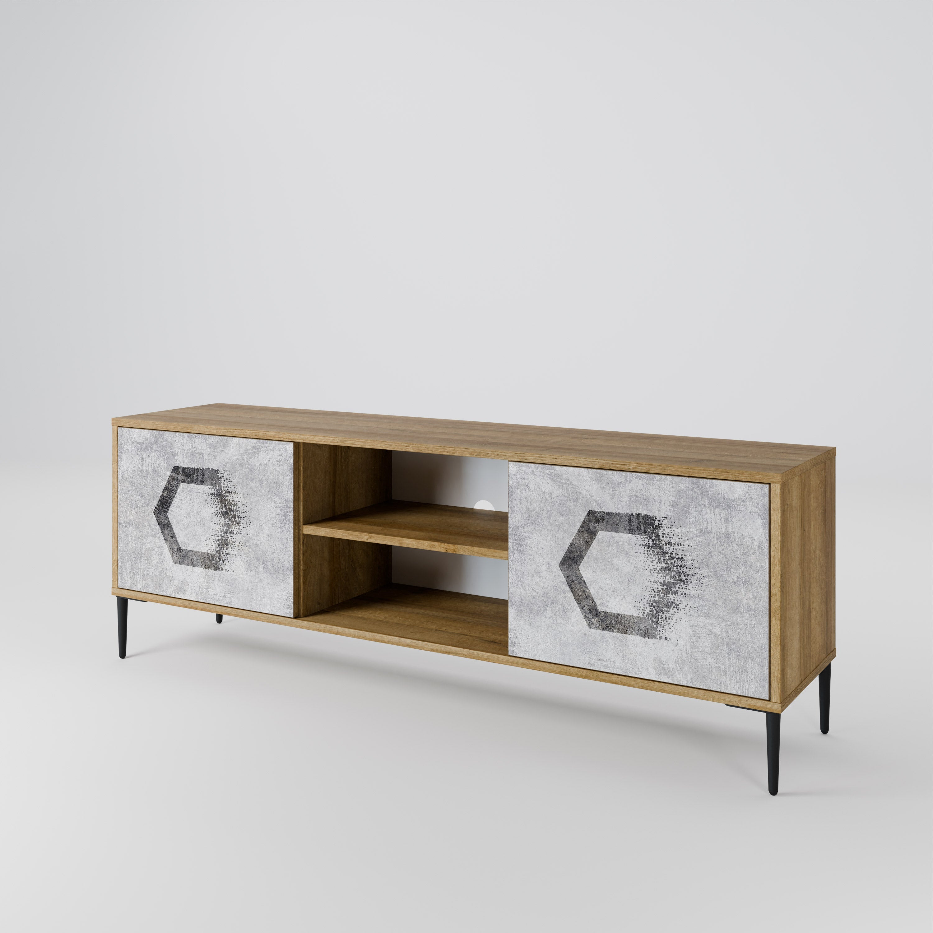 HEXAGONAL FIGURES 2-türiger TV-Ständer in Eichenoptik