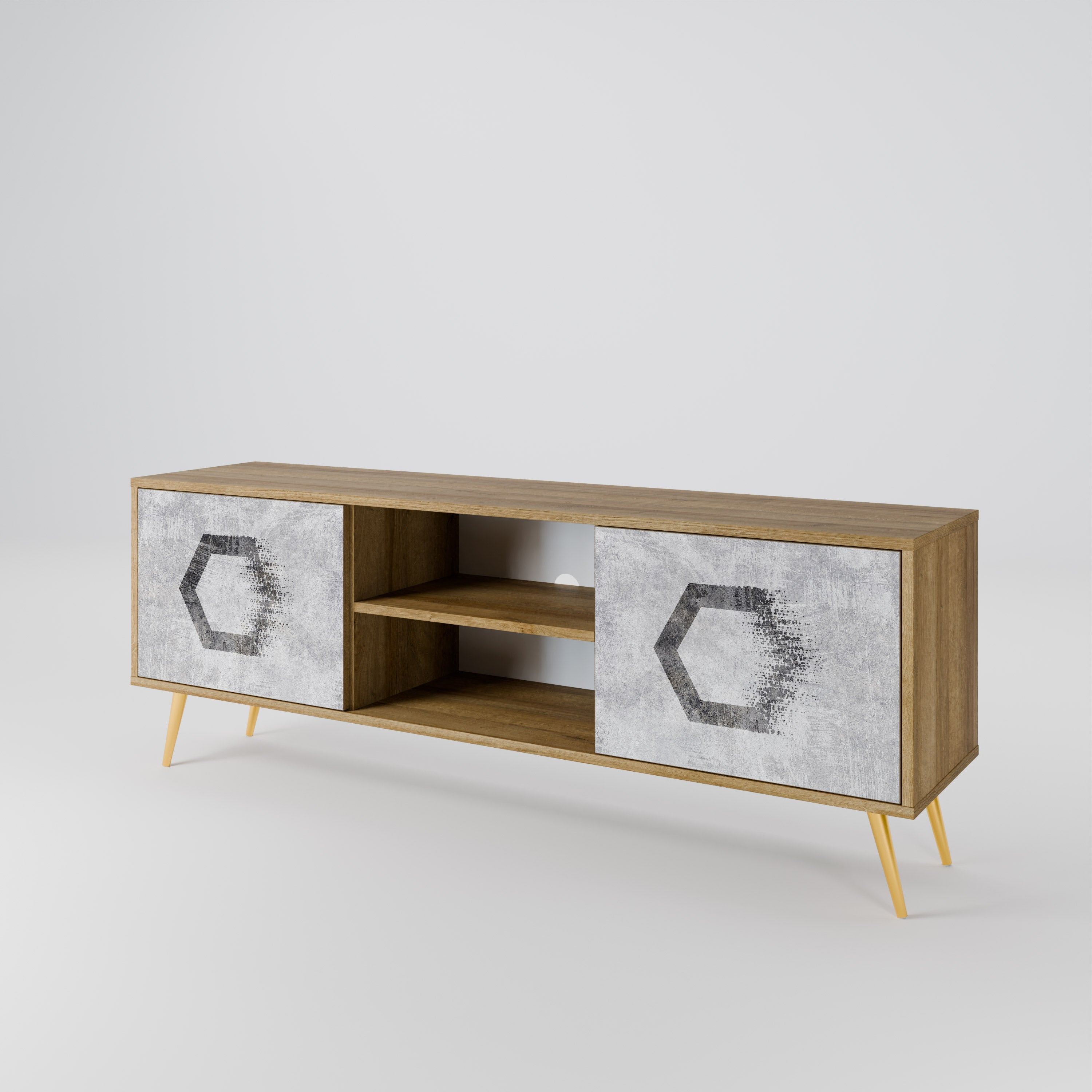 HEXAGONAL FIGURES 2-türiger TV-Ständer in Eichenoptik