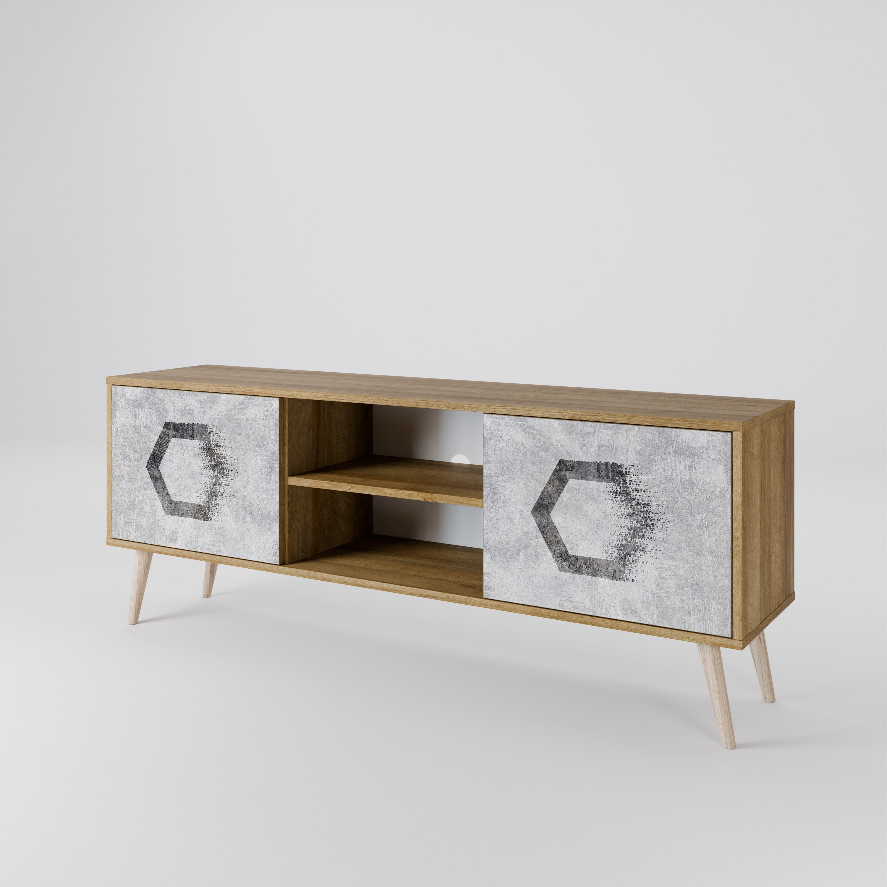 HEXAGONAL FIGURES 2-türiger TV-Ständer in Eichenoptik