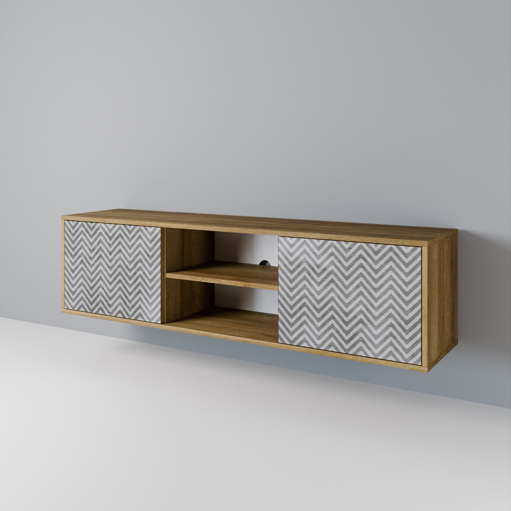 CONCRETE ZIG ZAG 2-Door TV Stand in Oak Effect