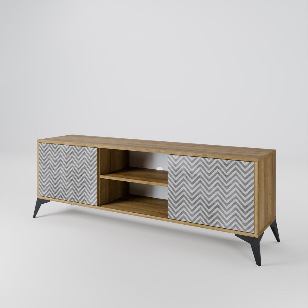 CONCRETE ZIG ZAG 2-Door TV Stand in Oak Effect