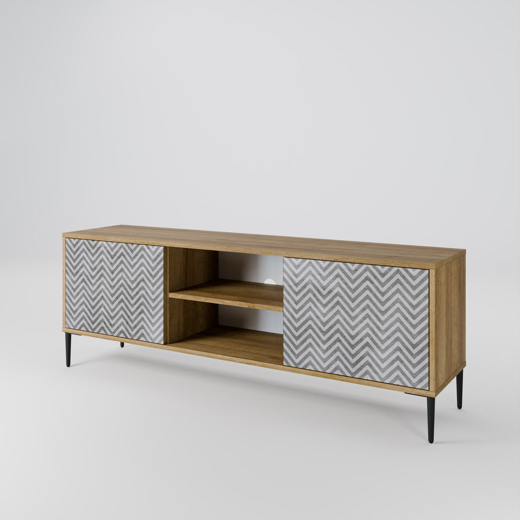 CONCRETE ZIG ZAG 2-Door TV Stand in Oak Effect