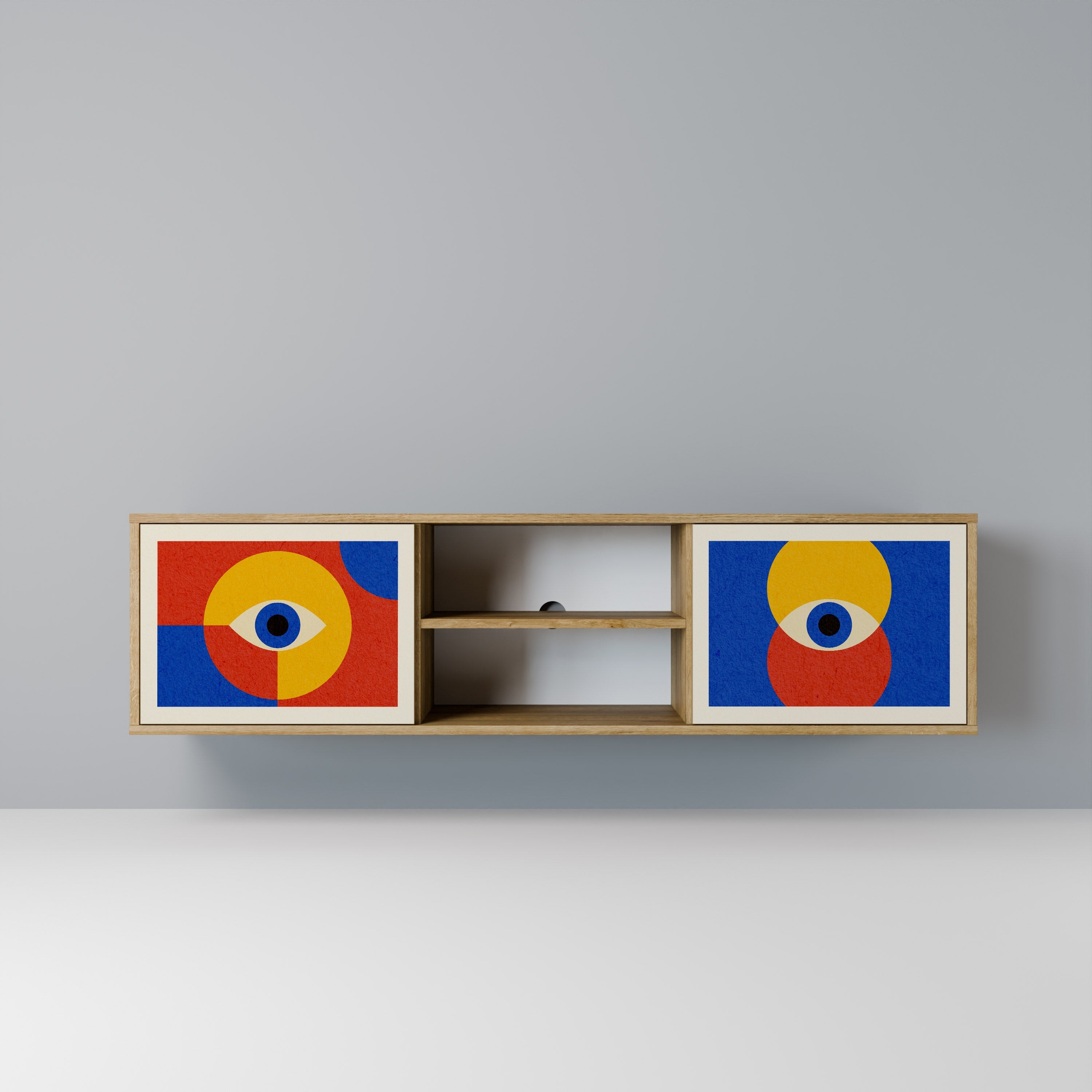 GEOMETRIC EYES 2-türiger TV-Ständer in Eichenoptik