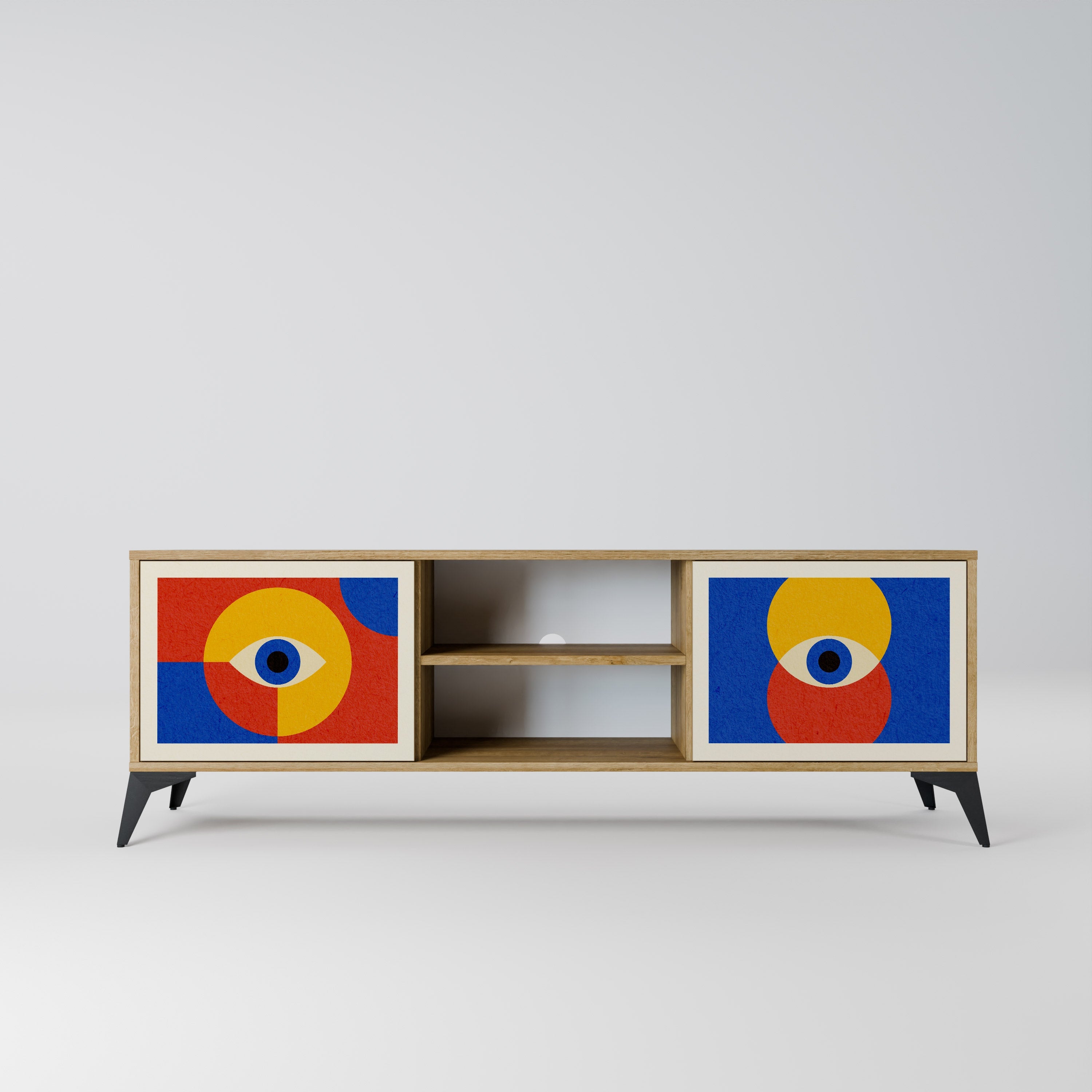 GEOMETRIC EYES 2-türiger TV-Ständer in Eichenoptik